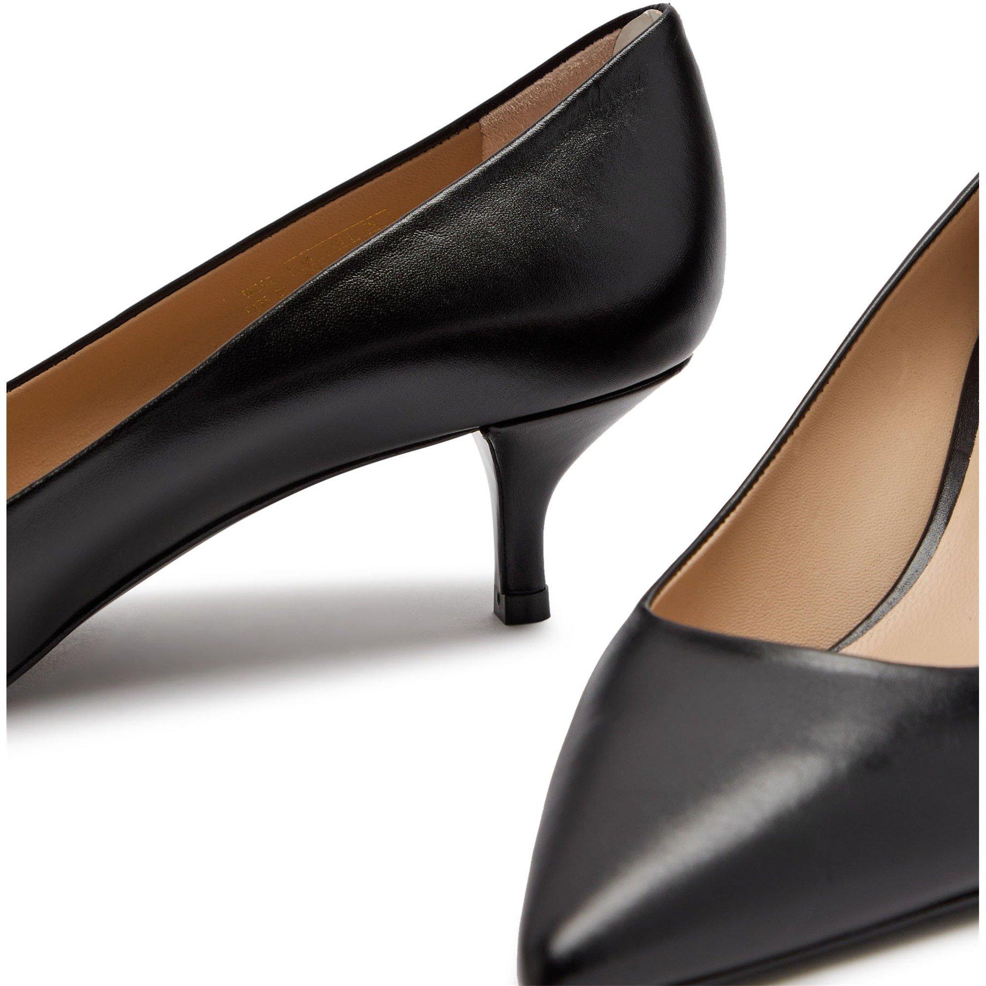 BLACK - Stuart Weitzman - Women's Power Leather Pointed-Toe Kitten Heel Court Shoes - 4
