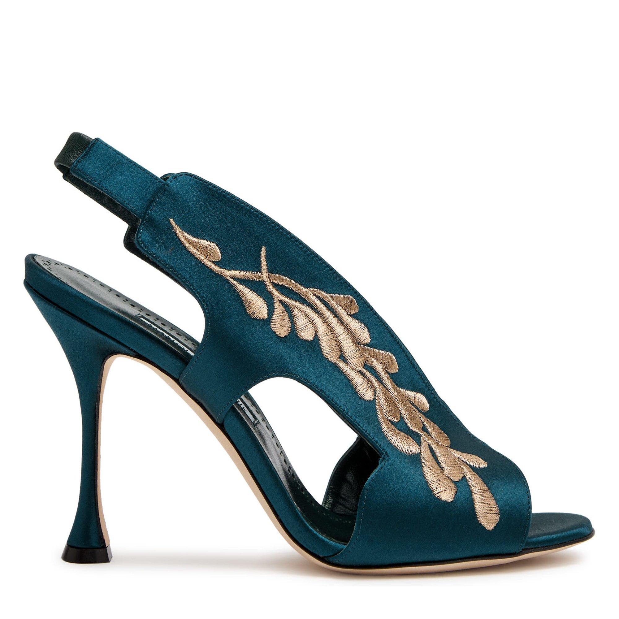 DARK BLUE - Manolo Blahnik - Women's Pancrabonu 105 Embroidered Satin Heeled Sandals - 1