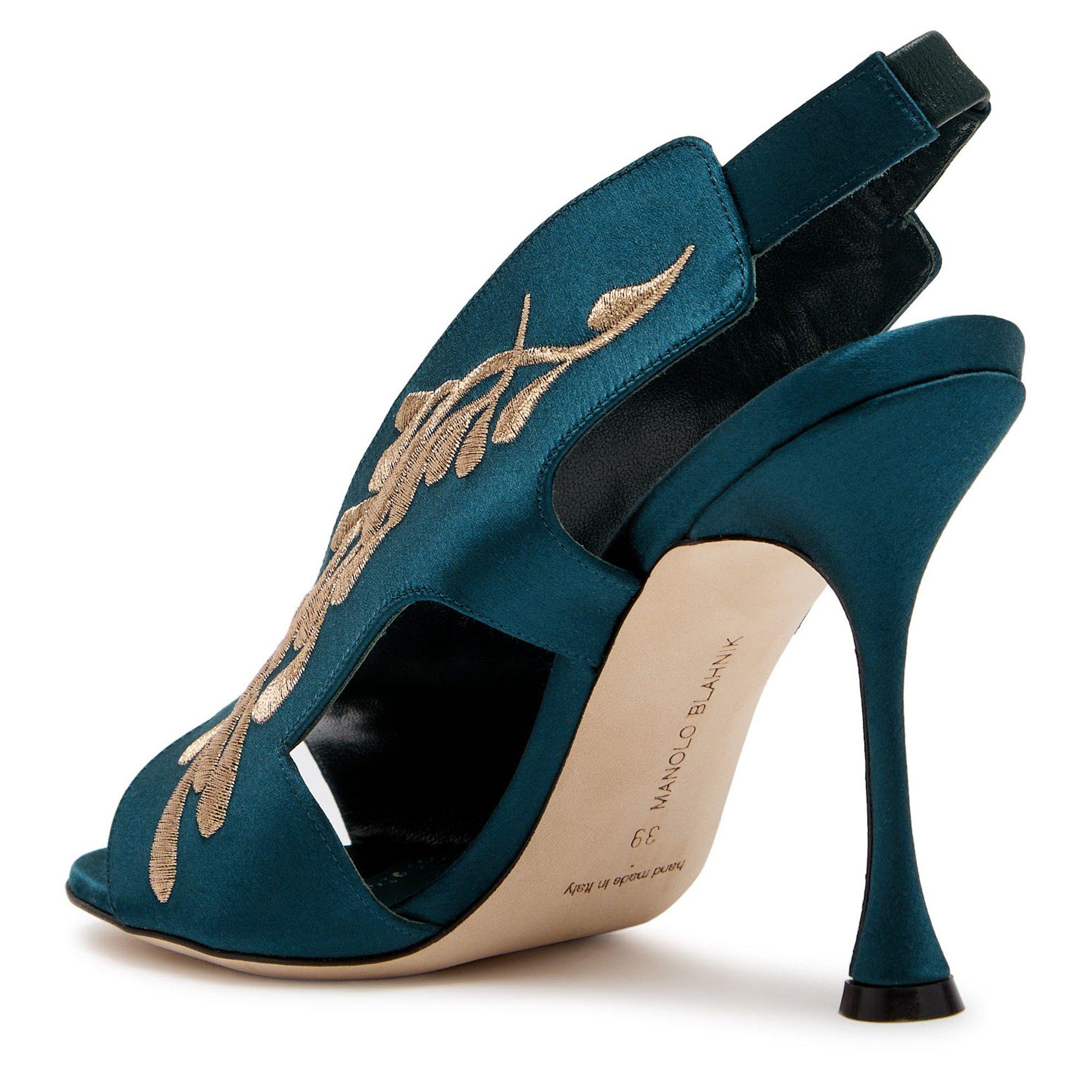 DARK BLUE - Manolo Blahnik - Women's Pancrabonu 105 Embroidered Satin Heeled Sandals - 2