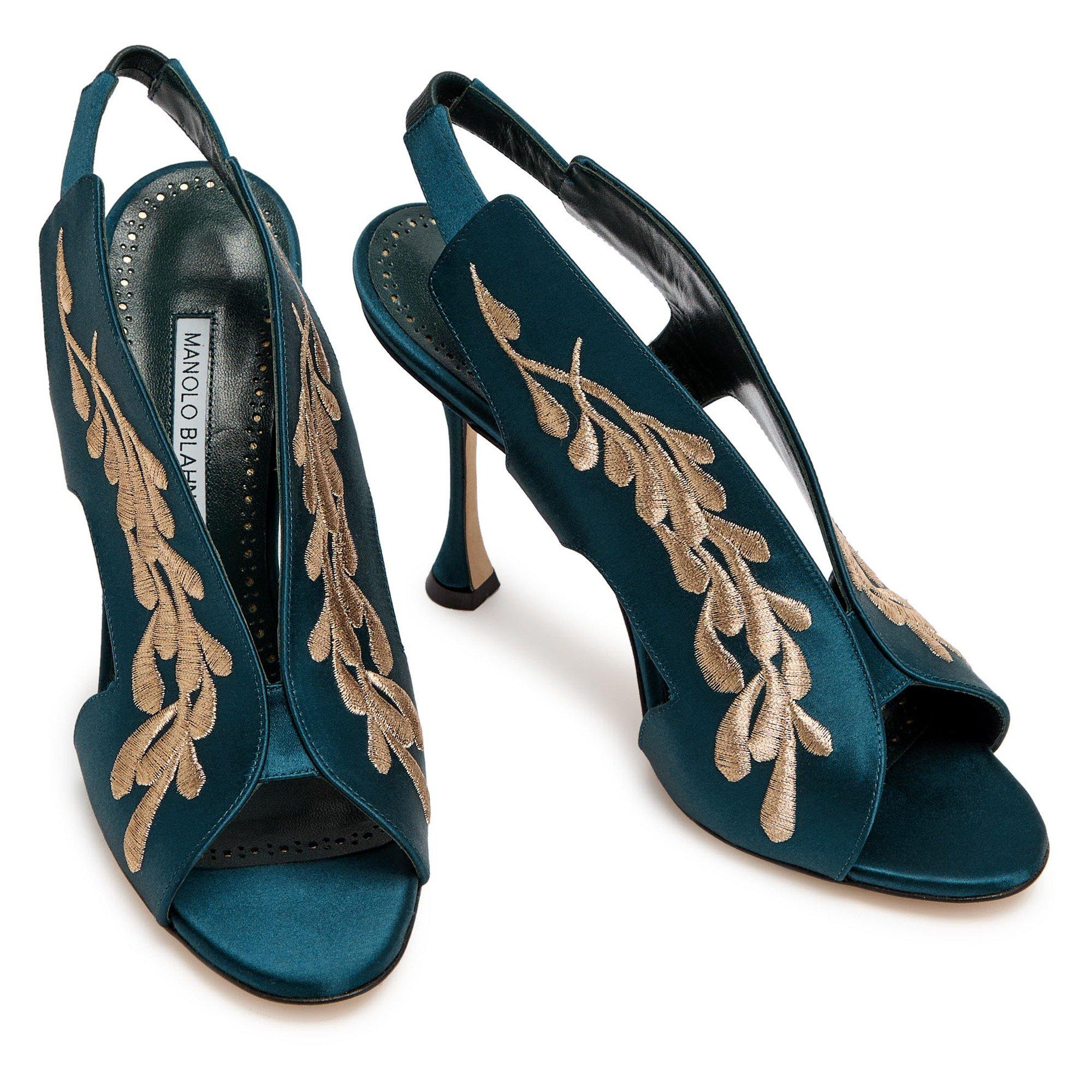 DARK BLUE - Manolo Blahnik - Women's Pancrabonu 105 Embroidered Satin Heeled Sandals - 3
