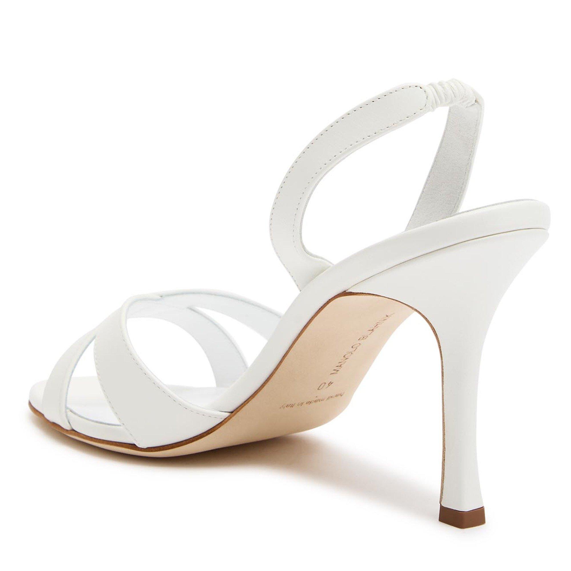 WHITE - Manolo Blahnik - Women's Callasli 90 Leather Slingback Heeled Sandals - 2