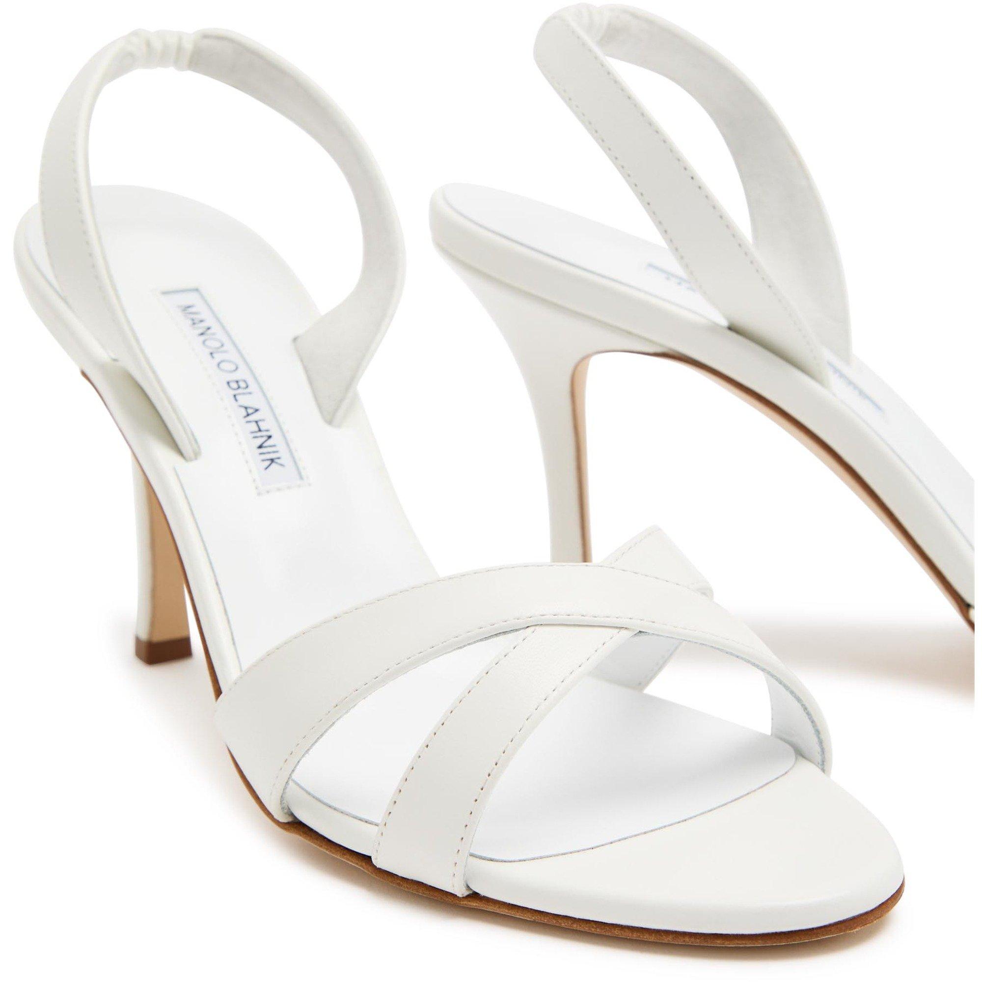 WHITE - Manolo Blahnik - Women's Callasli 90 Leather Slingback Heeled Sandals - 5