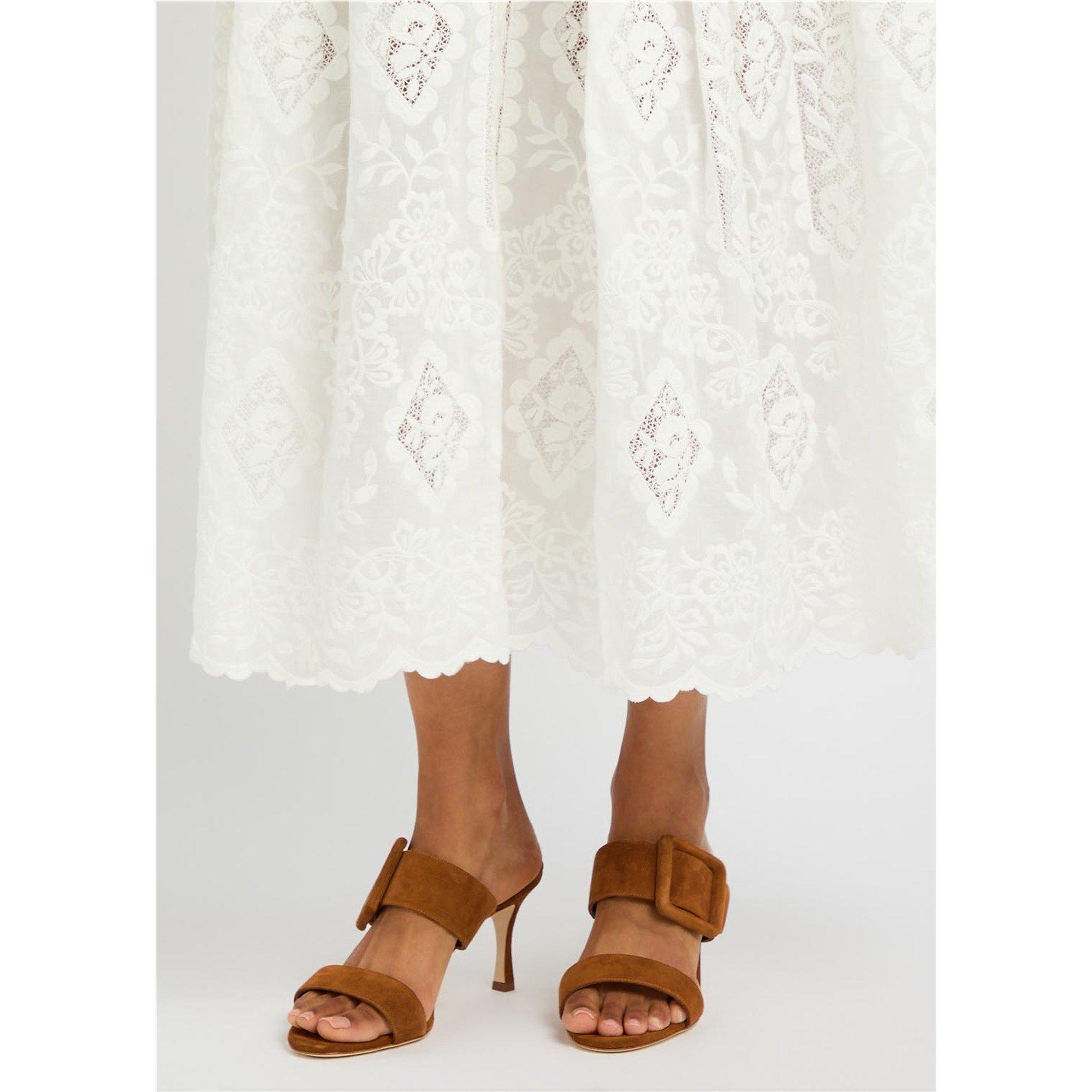 BROWN - Manolo Blahnik - Women's Maysale 70 Suede Heeled Mules - 3