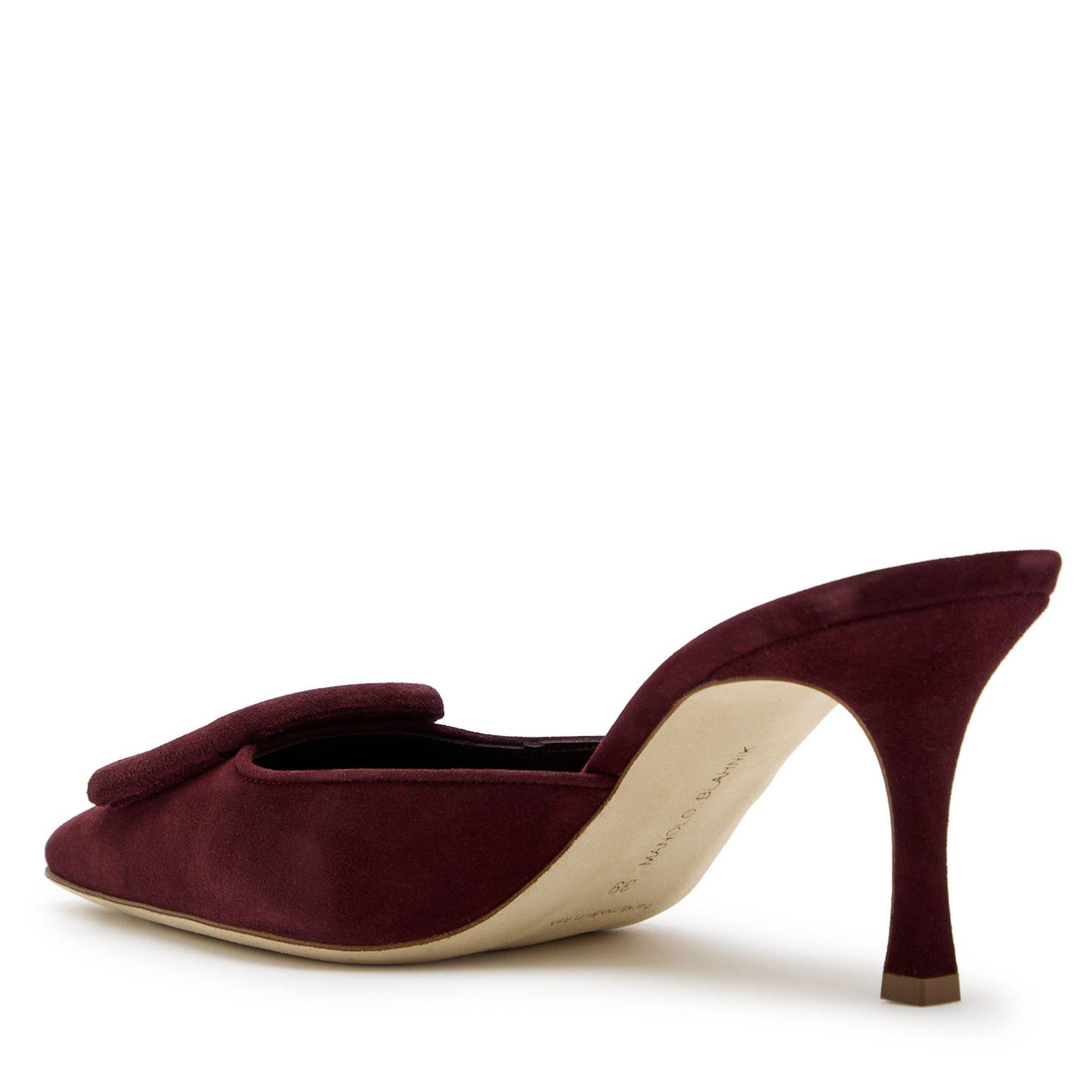 BURGUNDY - Manolo Blahnik - Women's Maysale 70 Suede Pointed-Toe Heeled Mules - 2