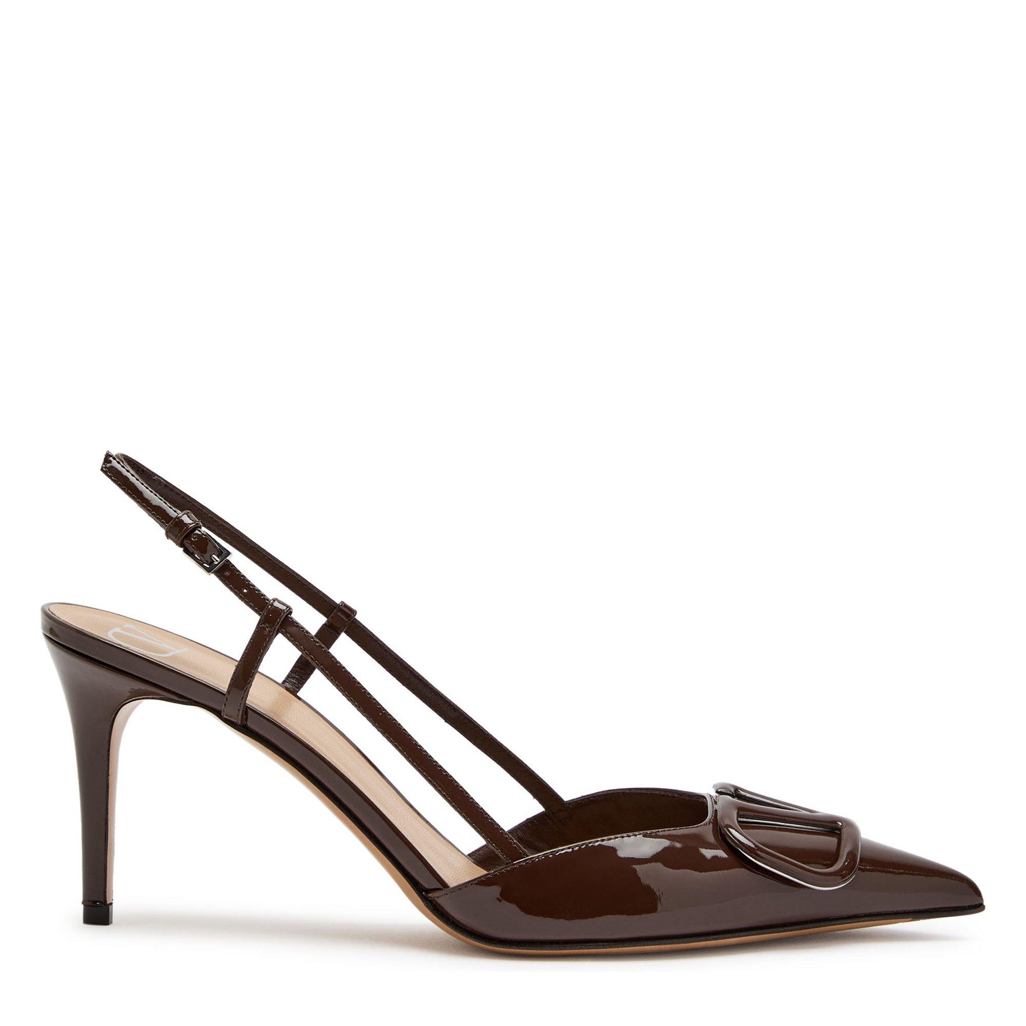 BROWN - Valentino - Women's VLogo Signature 80 Patent Leather Slingbacks - 1