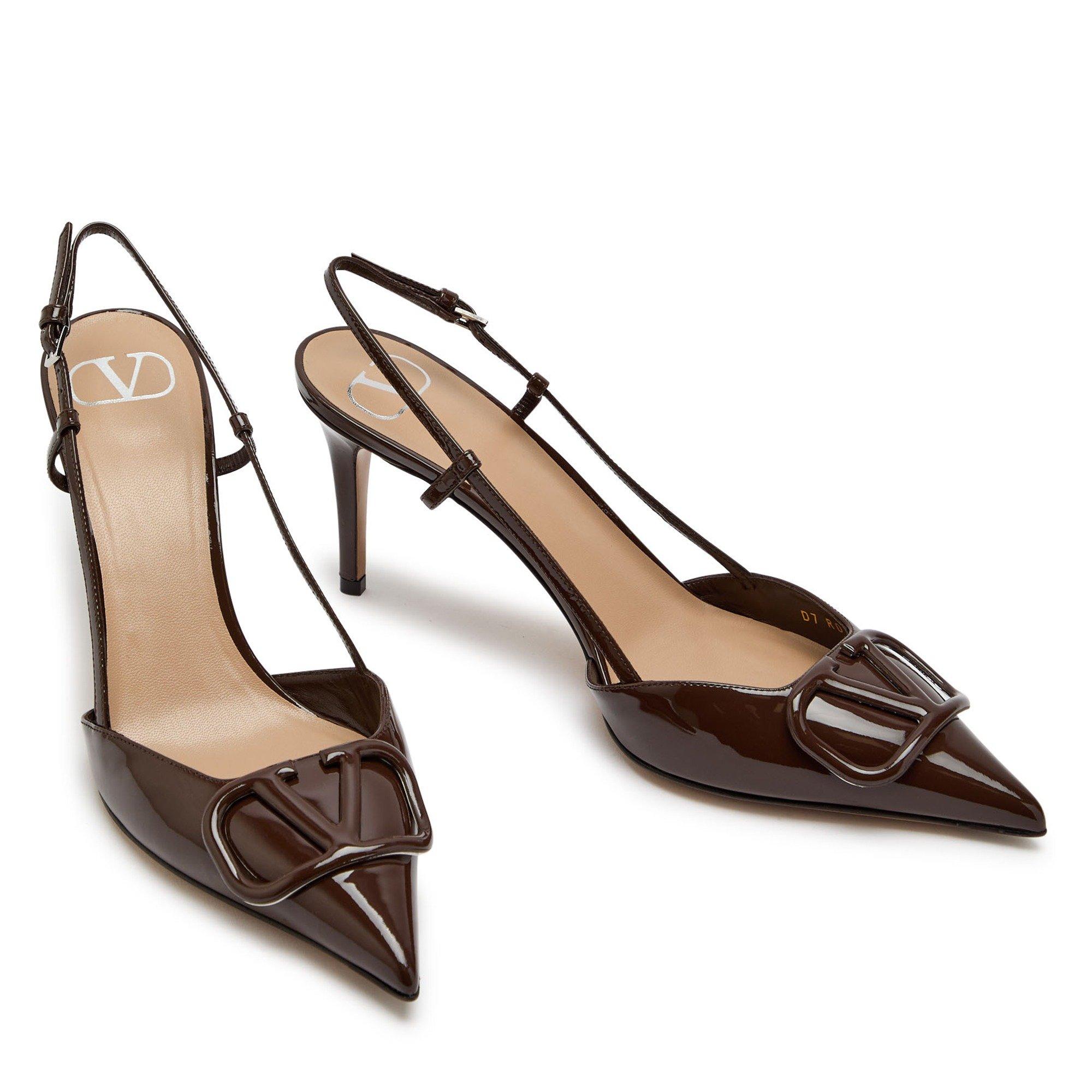 BROWN - Valentino - Women's VLogo Signature 80 Patent Leather Slingbacks - 3