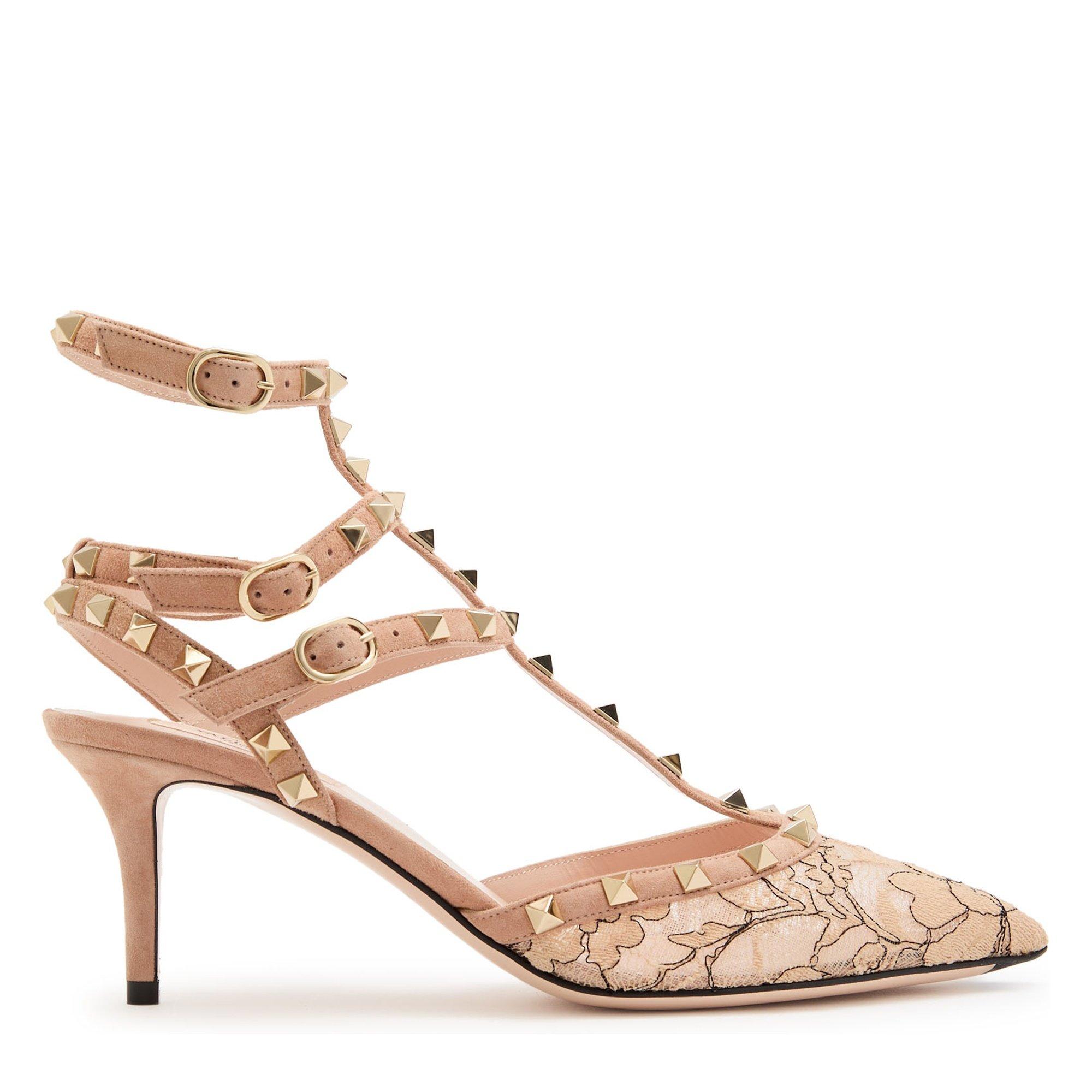 NUDE - Valentino - Women's Rockstud 65 Lace Suede Court Shoes - 1