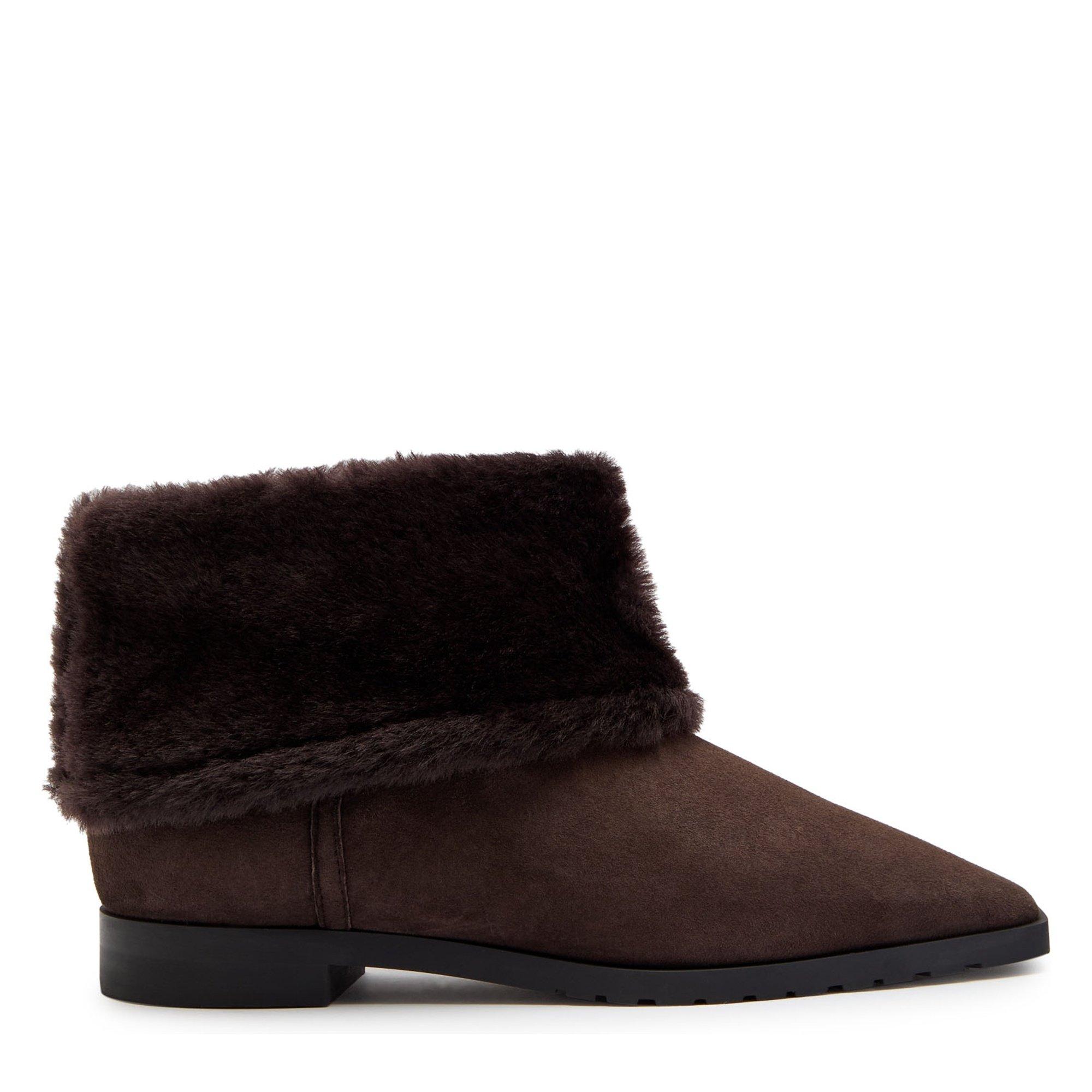 Women's Fold-Down Shearling Suede Flat Ankle Boots
