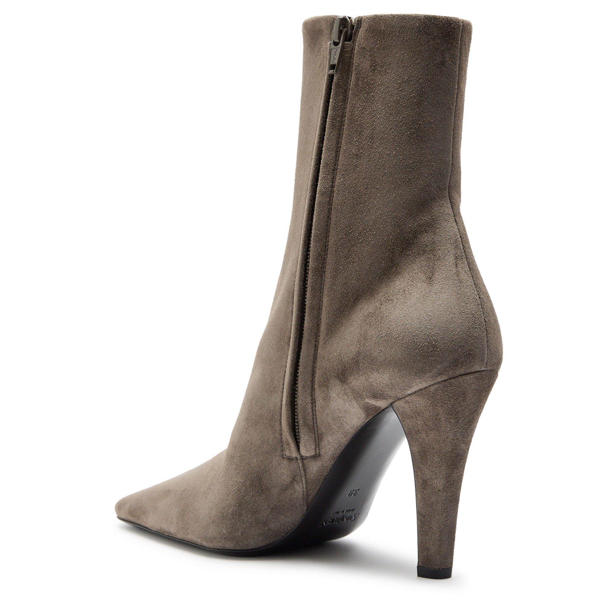 DARK GREY - Saint Laurent - Women's Jill 95 Suede Pointed-Toe Heeled Ankle Boots - 2