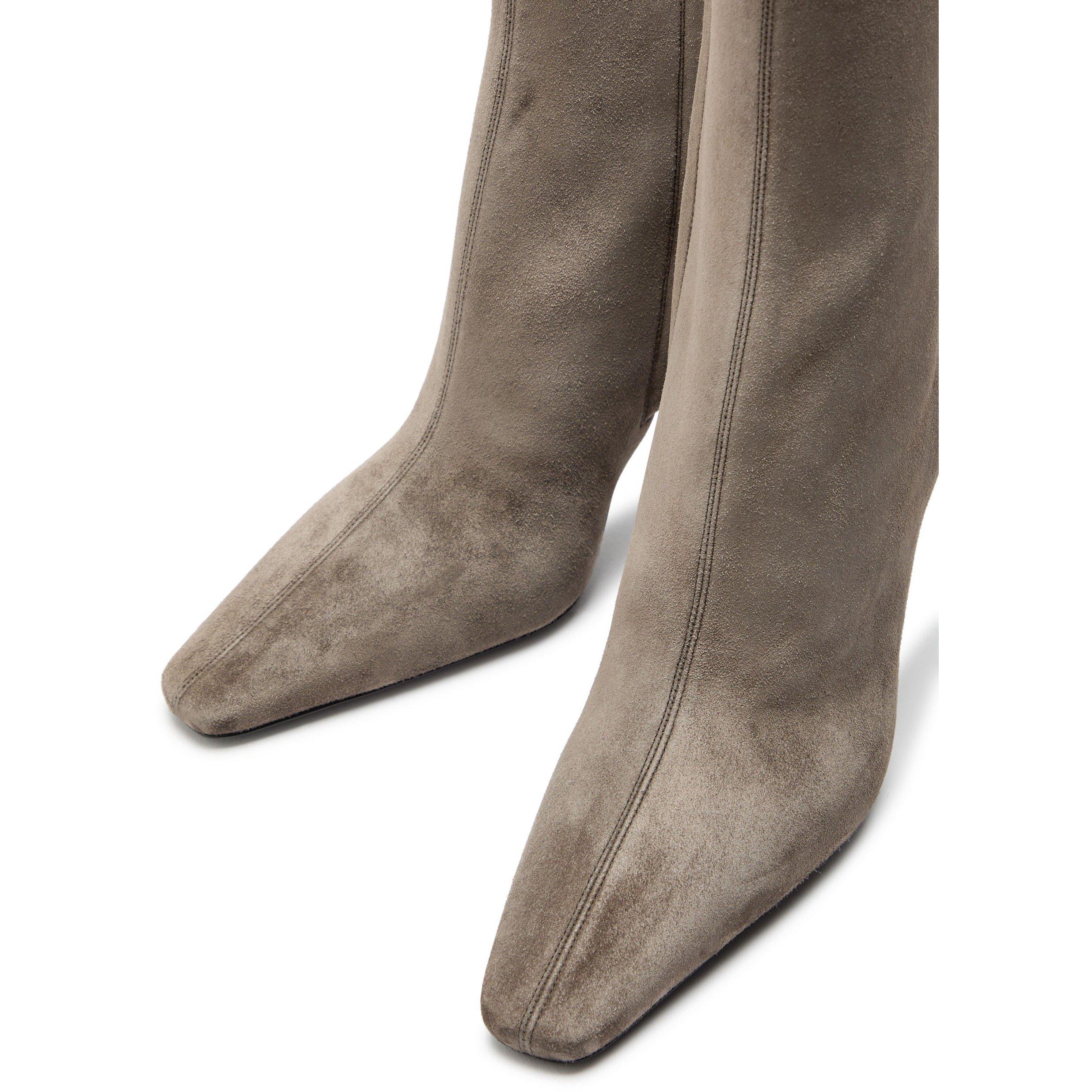 DARK GREY - Saint Laurent - Women's Jill 95 Suede Pointed-Toe Heeled Ankle Boots - 3
