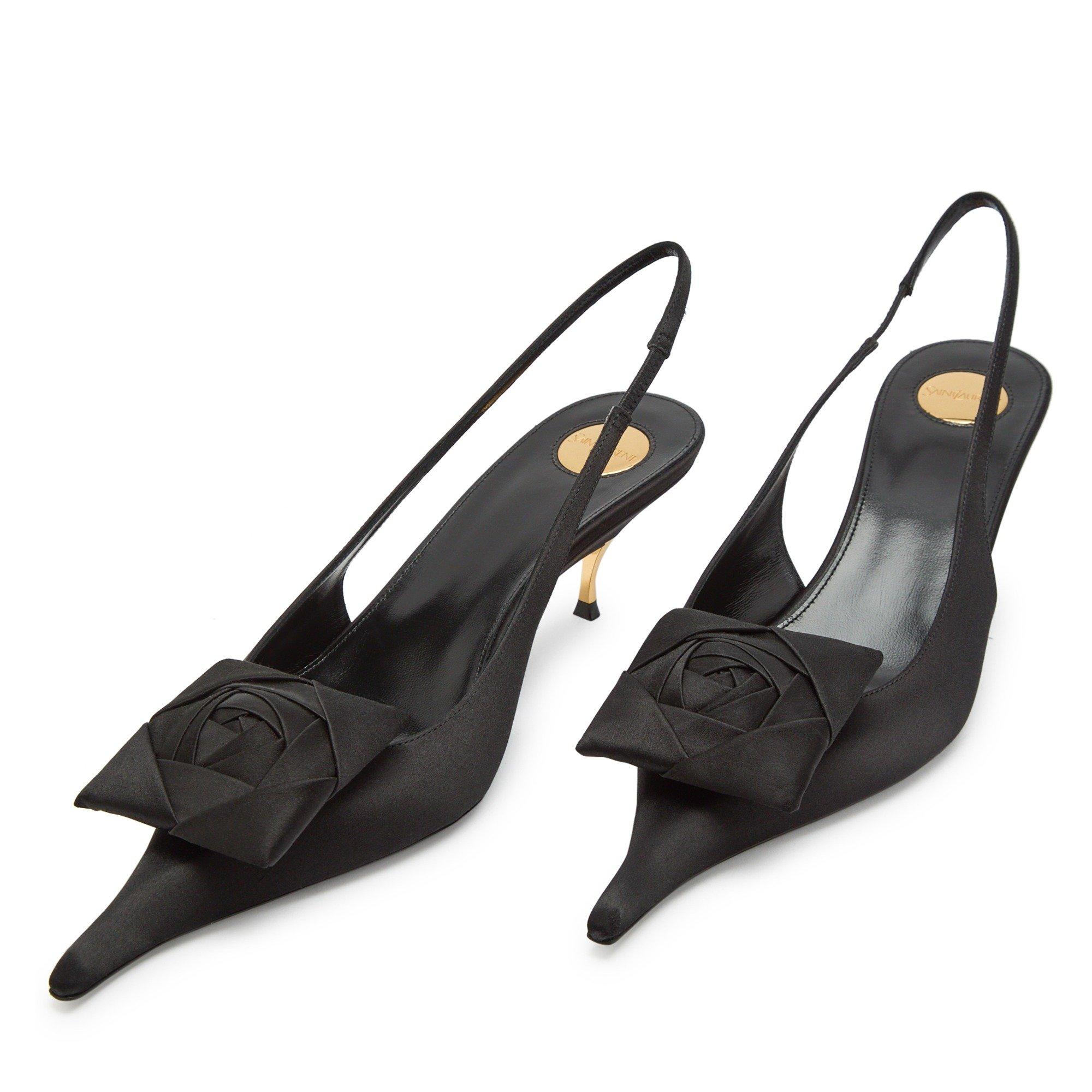 BLACK - Saint Laurent - Women's Dakota 50 Satin Slingbacks - 3