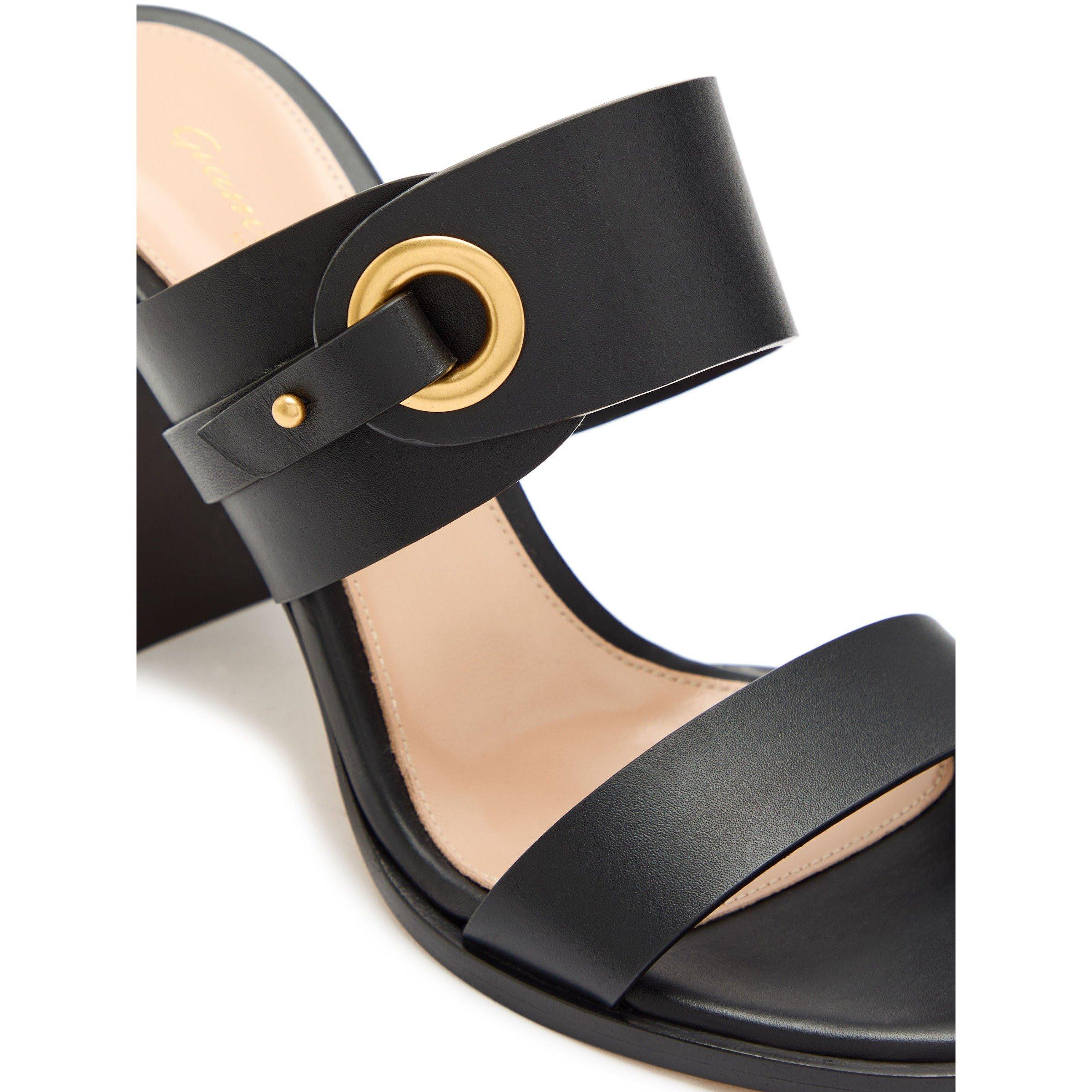 BLACK - Gianvito Rossi - Women's Belt HH Leather Heeled Sandals - 4