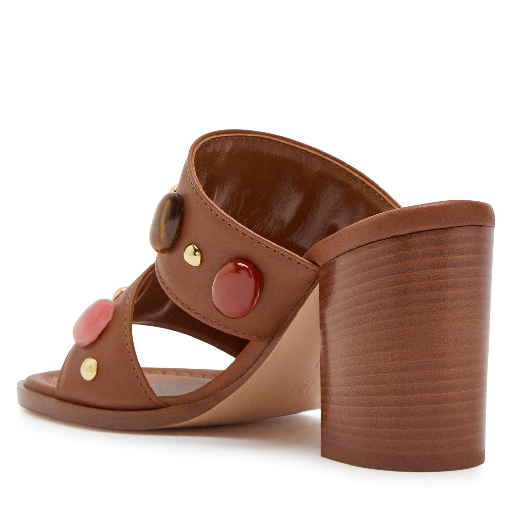 TAN - Gianvito Rossi - Women's Gems Leather Block-Heel Sandals - 2