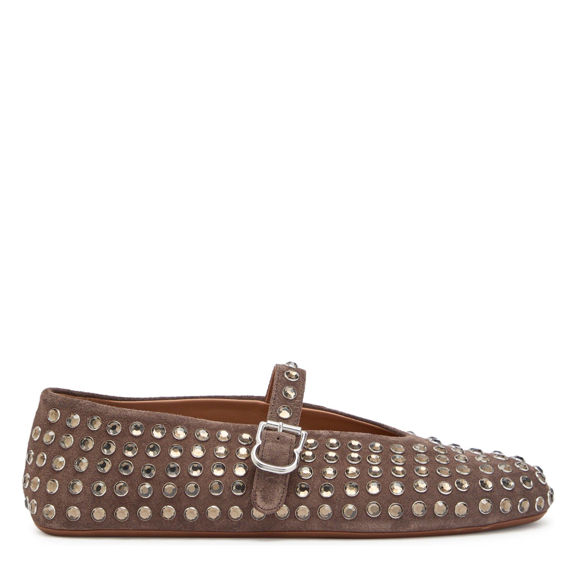 BROWN - Alaia - Women's Suede Crystal-Embellished Ballet Pumps - 1