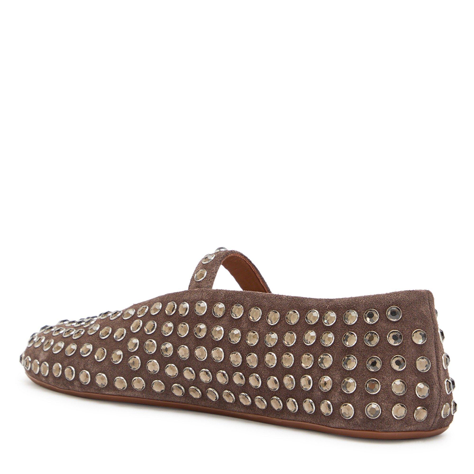 BROWN - Alaia - Women's Suede Crystal-Embellished Ballet Pumps - 2