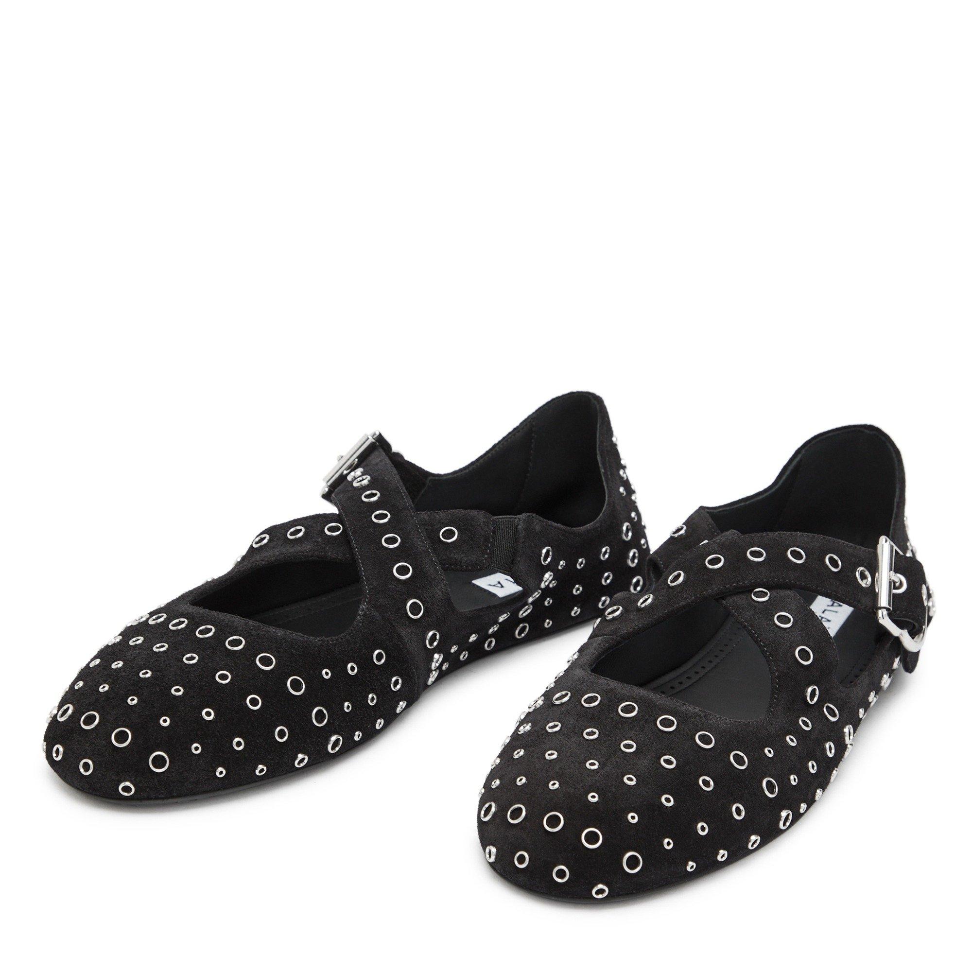 BLACK - Alaia - Women's Criss Cross Suede Ballet Pumps - 3