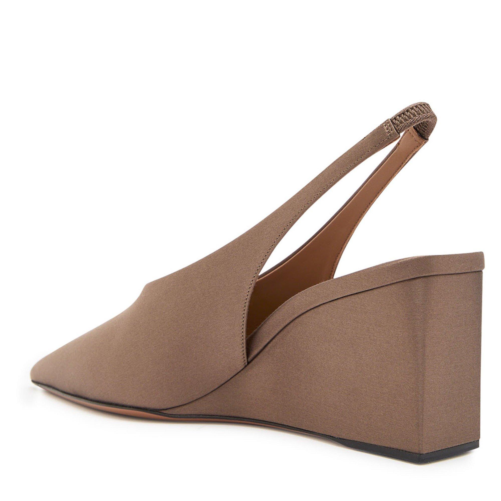 LIGHT PINK - Alaia - Women's CUBE Satin Wedge Slingbacks 75 mm - 2