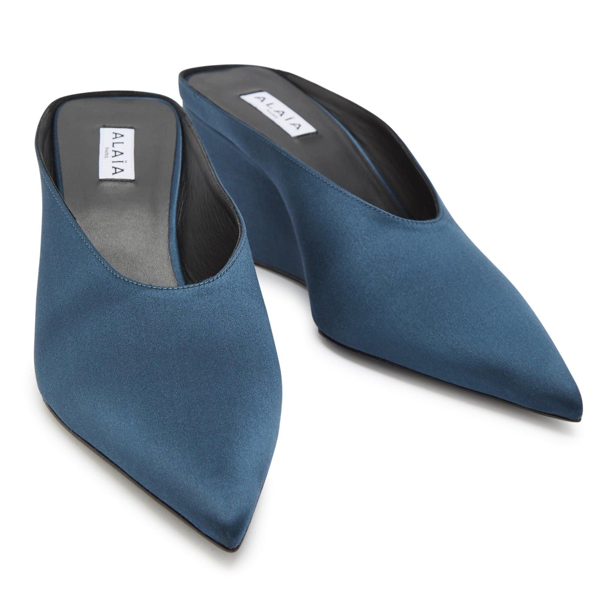 DARK BLUE - Alaia - Women's Cube 75 Satin Wedge Heeled Mules - 3