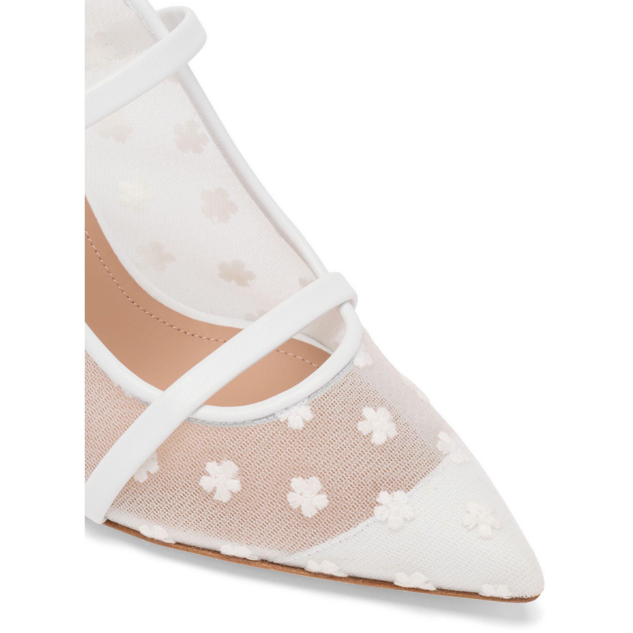 WHITE - Malone Souliers - Women's Maureen 70 Floral Mesh Pointed-Toe Heeled Mules - 5