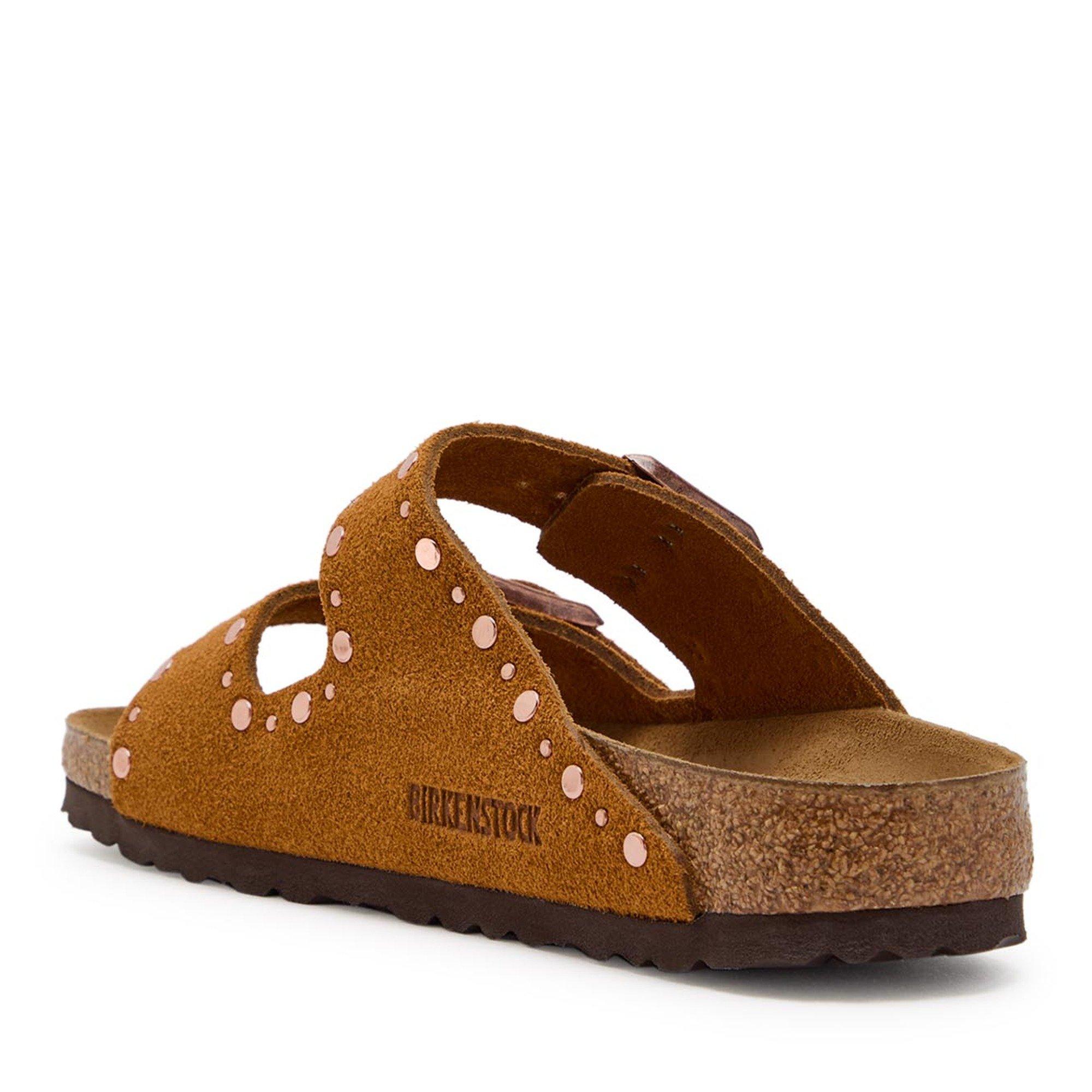 TAN - Birkenstock - Women's Arizona Rivet Suede Flat Sandals - 2