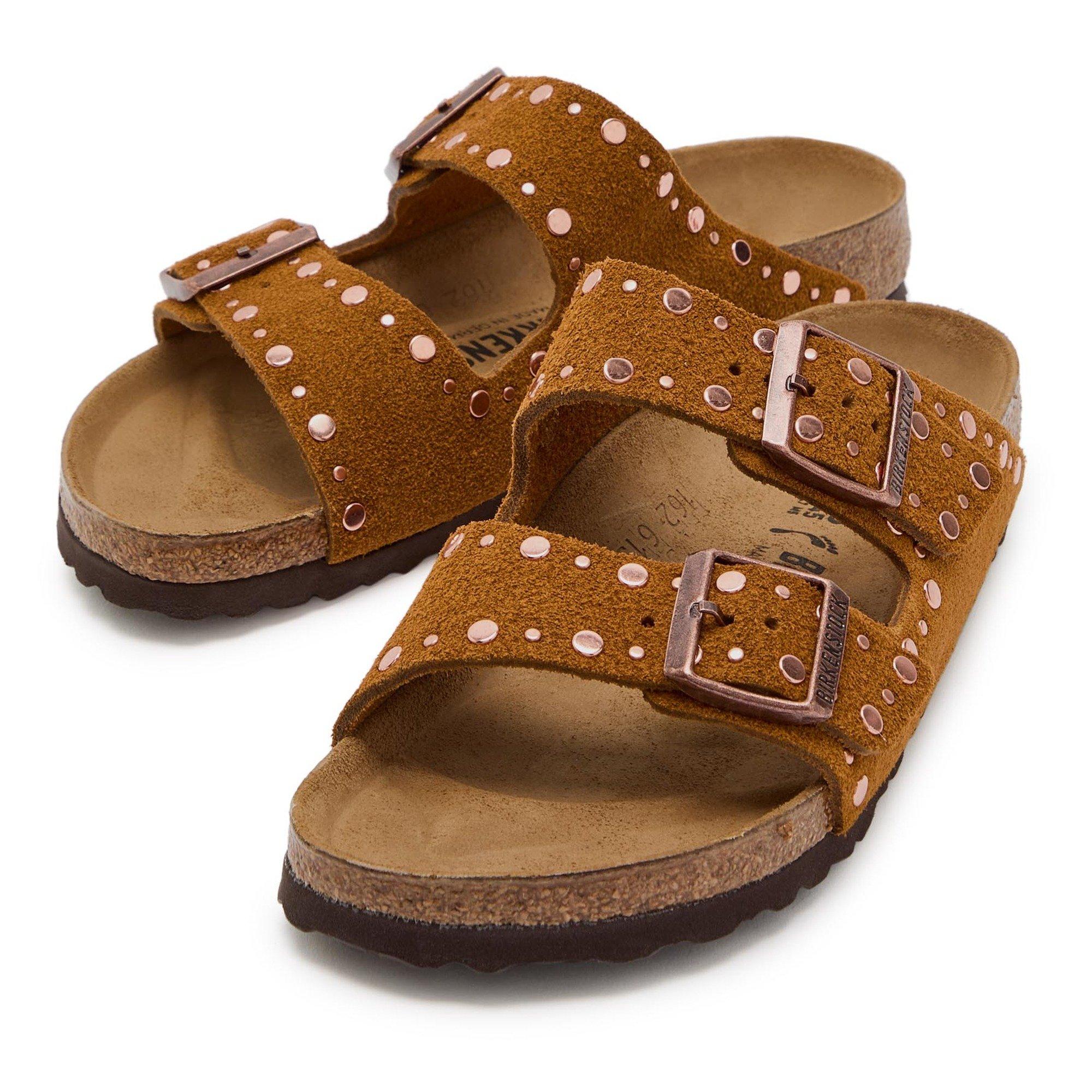 TAN - Birkenstock - Women's Arizona Rivet Suede Flat Sandals - 3