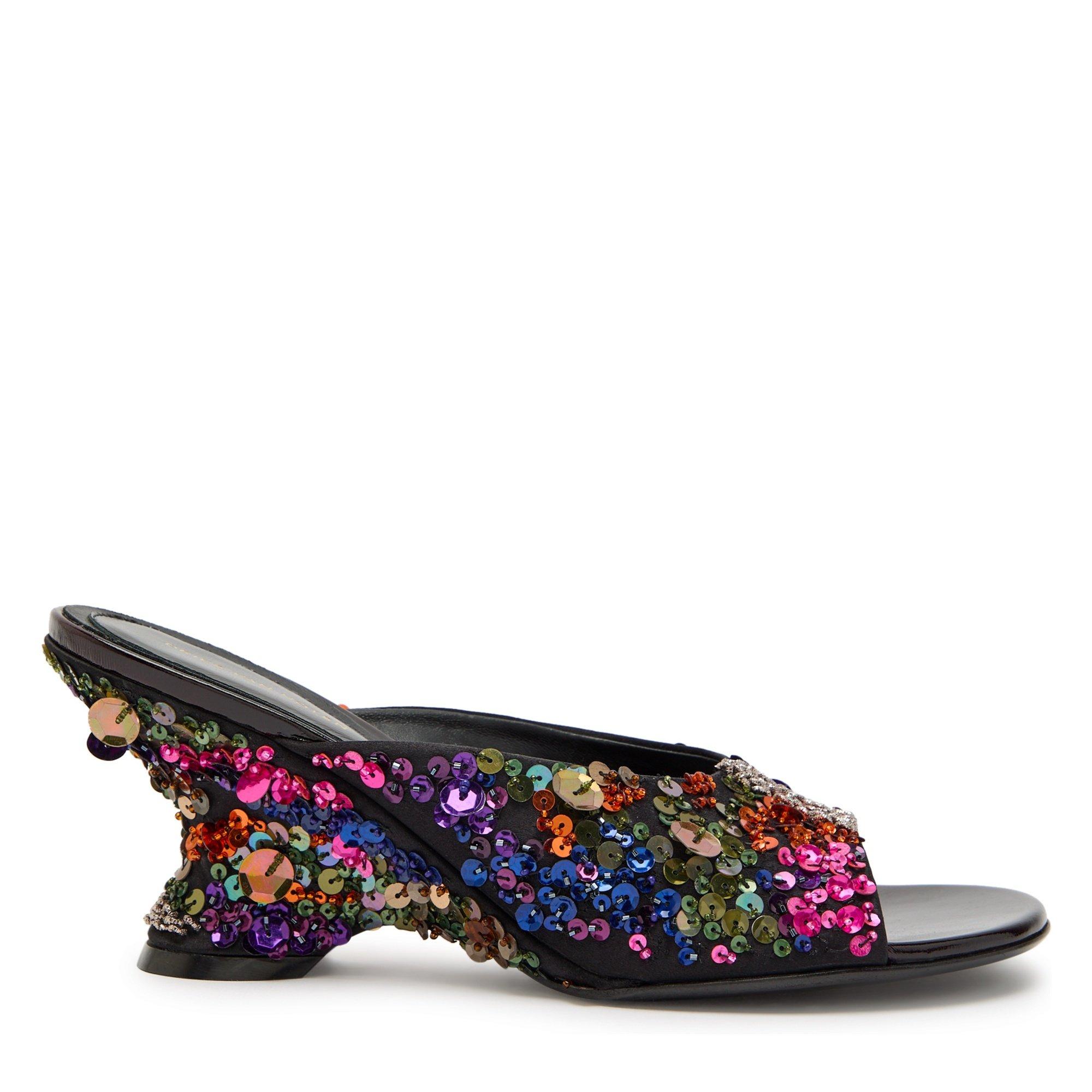 MULTICOLOURED - Dries Van Noten - 75MM WEDGE MULE IN SATIN WITH - 1