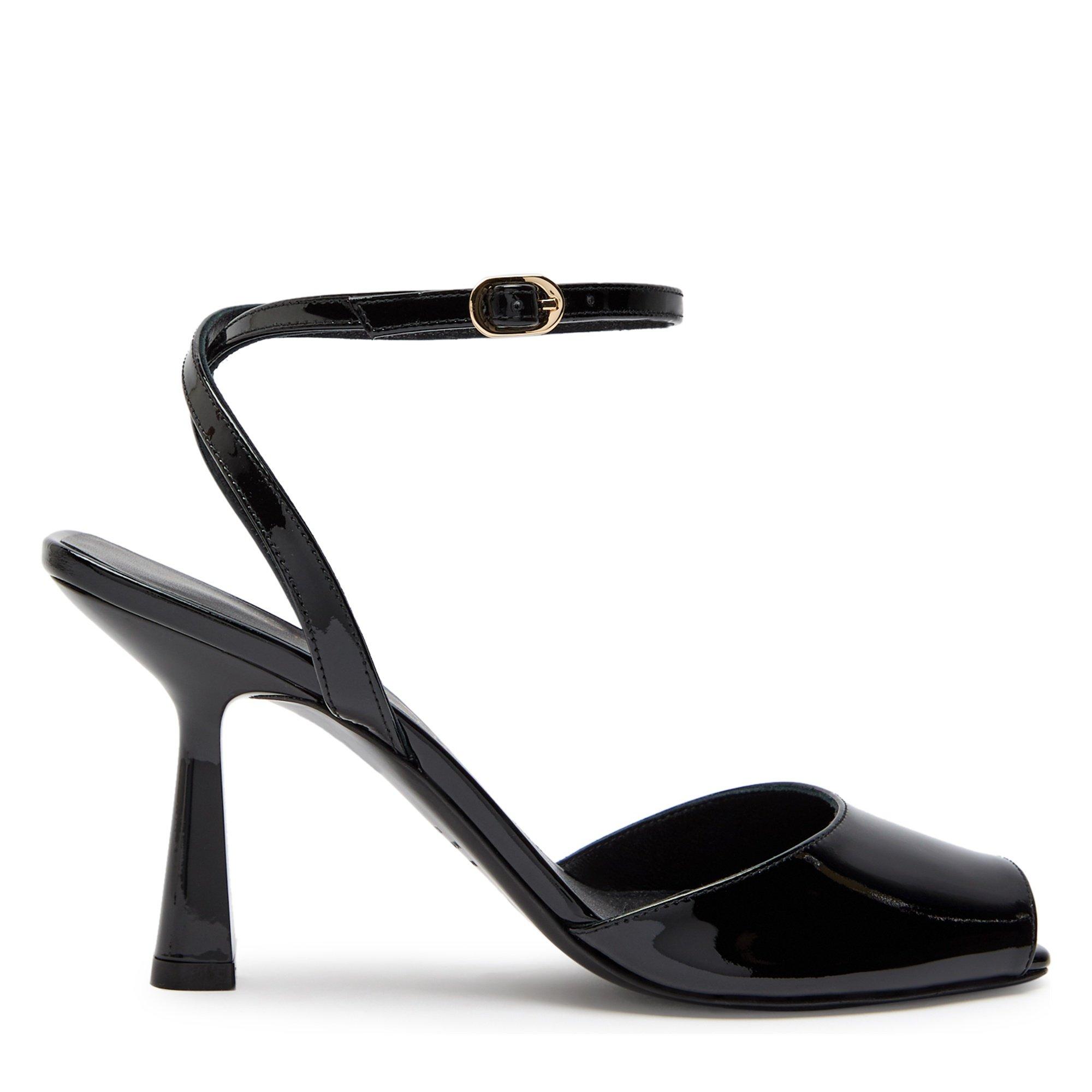BLACK - Stuart Weitzman - Women's Val 85 Patent Leather Heeled Sandals - 1