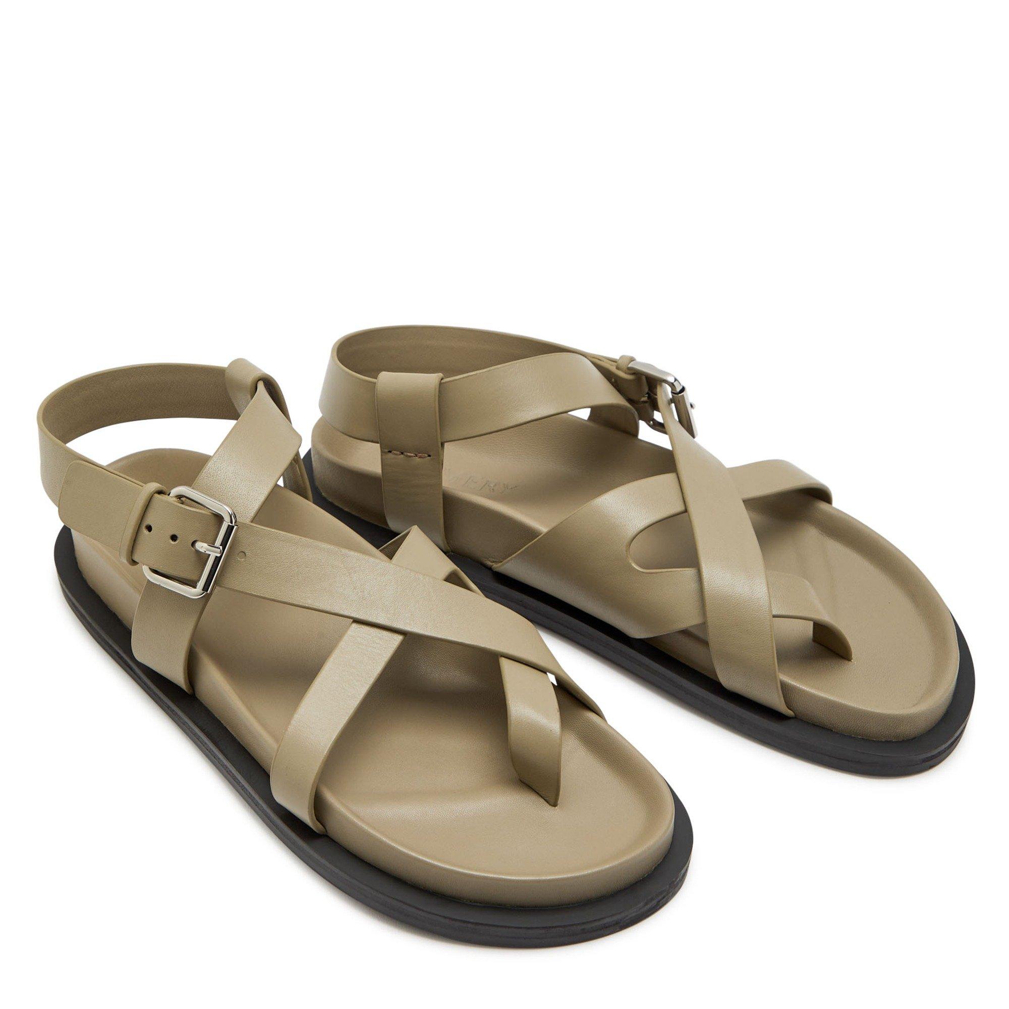 BEIGE - Unknown - Women's Elbert Leather Flat Sandals - 3