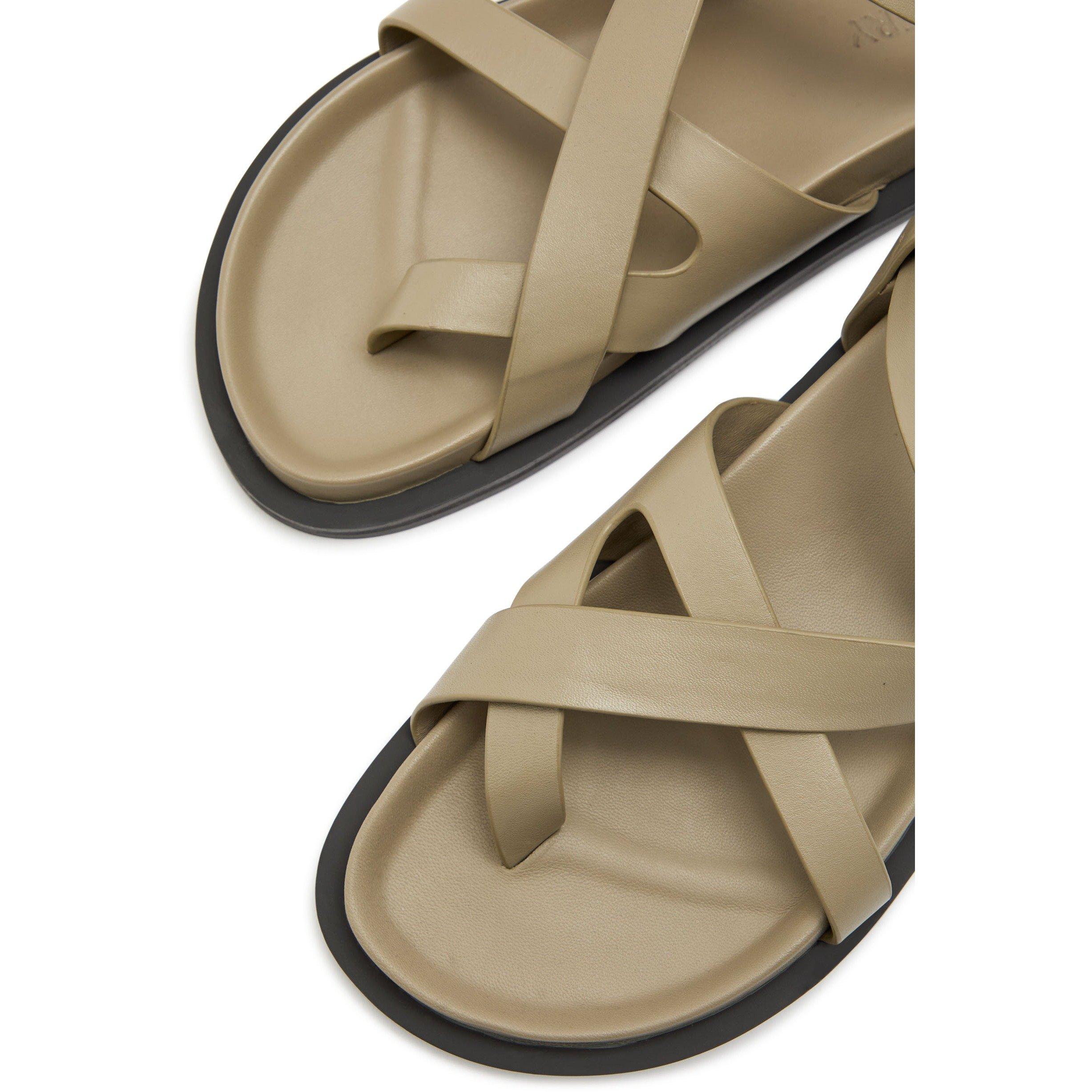 BEIGE - Unknown - Women's Elbert Leather Flat Sandals - 4