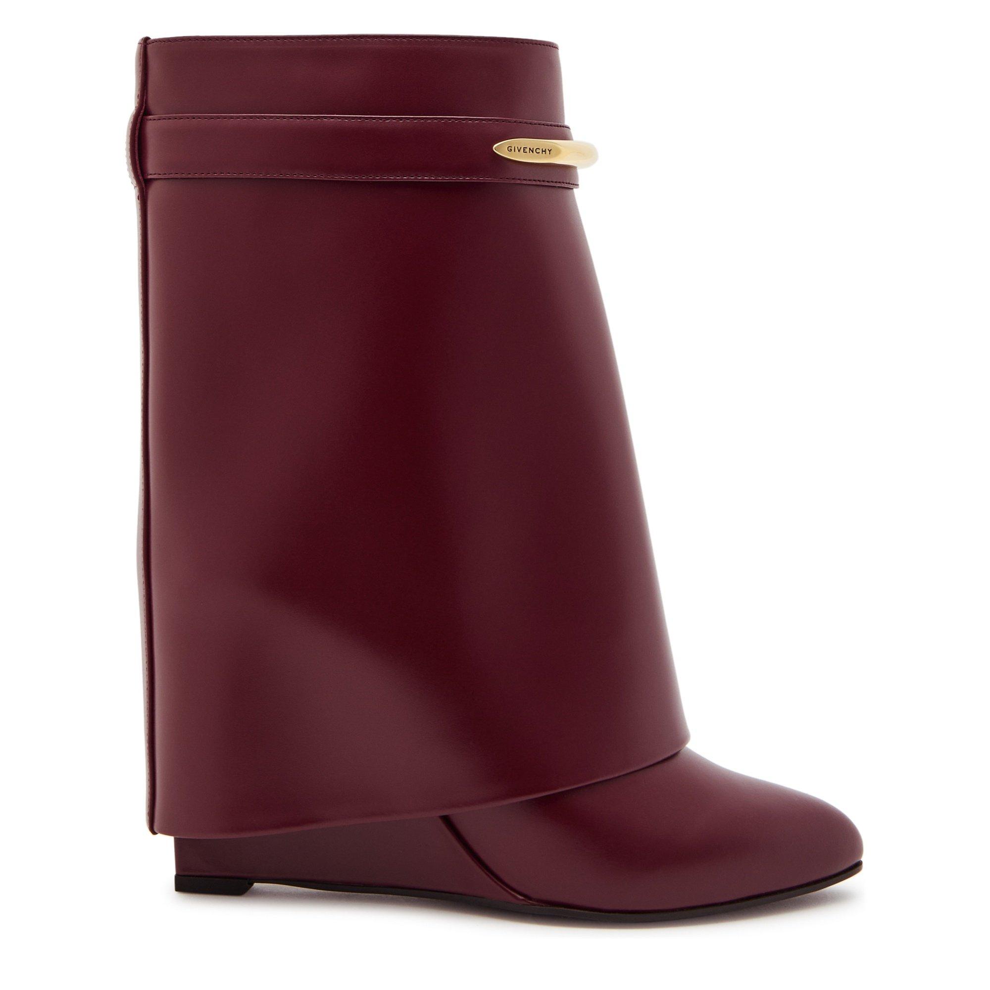BURGUNDY - GIVENCHY - Women's Shark Short 95 Leather Wedge-Heel Ankle Boots - 1
