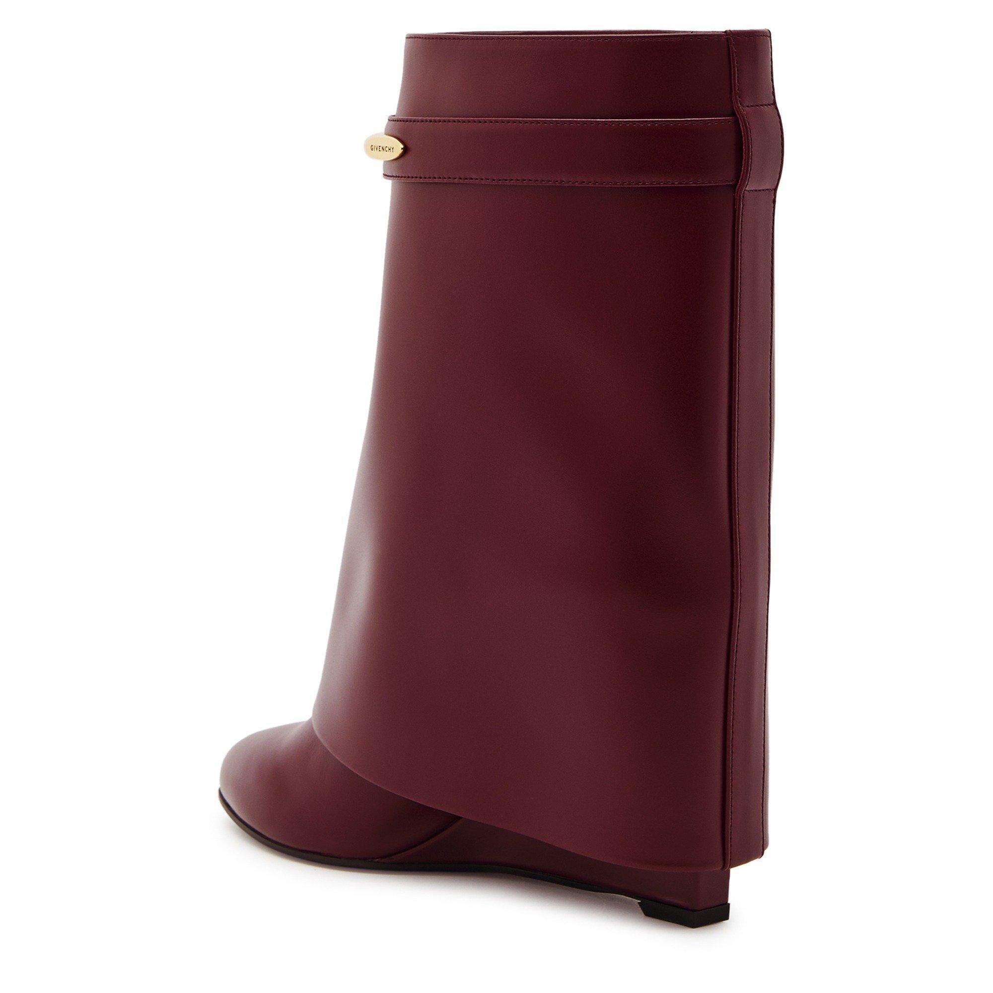 BURGUNDY - GIVENCHY - Women's Shark Short 95 Leather Wedge-Heel Ankle Boots - 2
