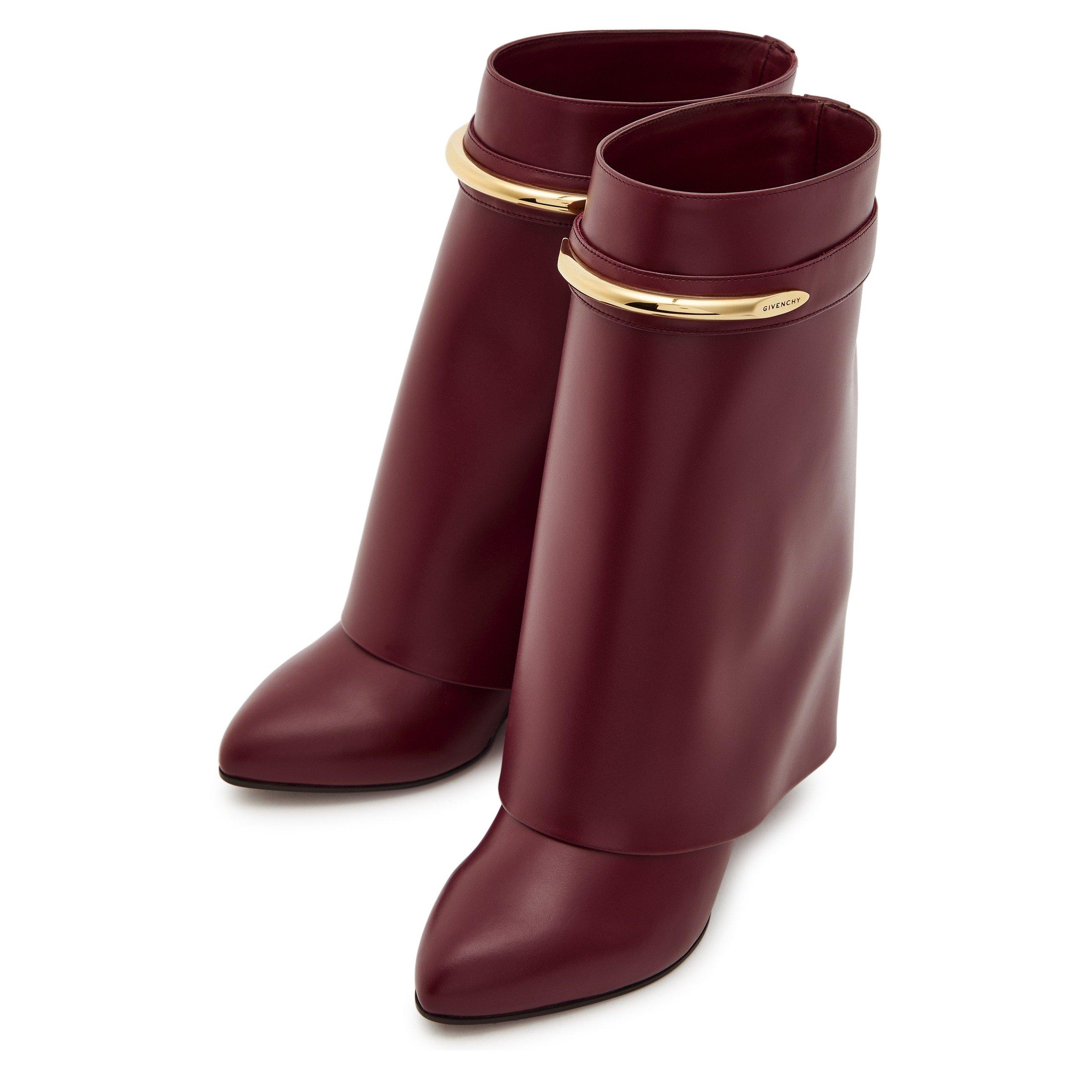 BURGUNDY - GIVENCHY - Women's Shark Short 95 Leather Wedge-Heel Ankle Boots - 3