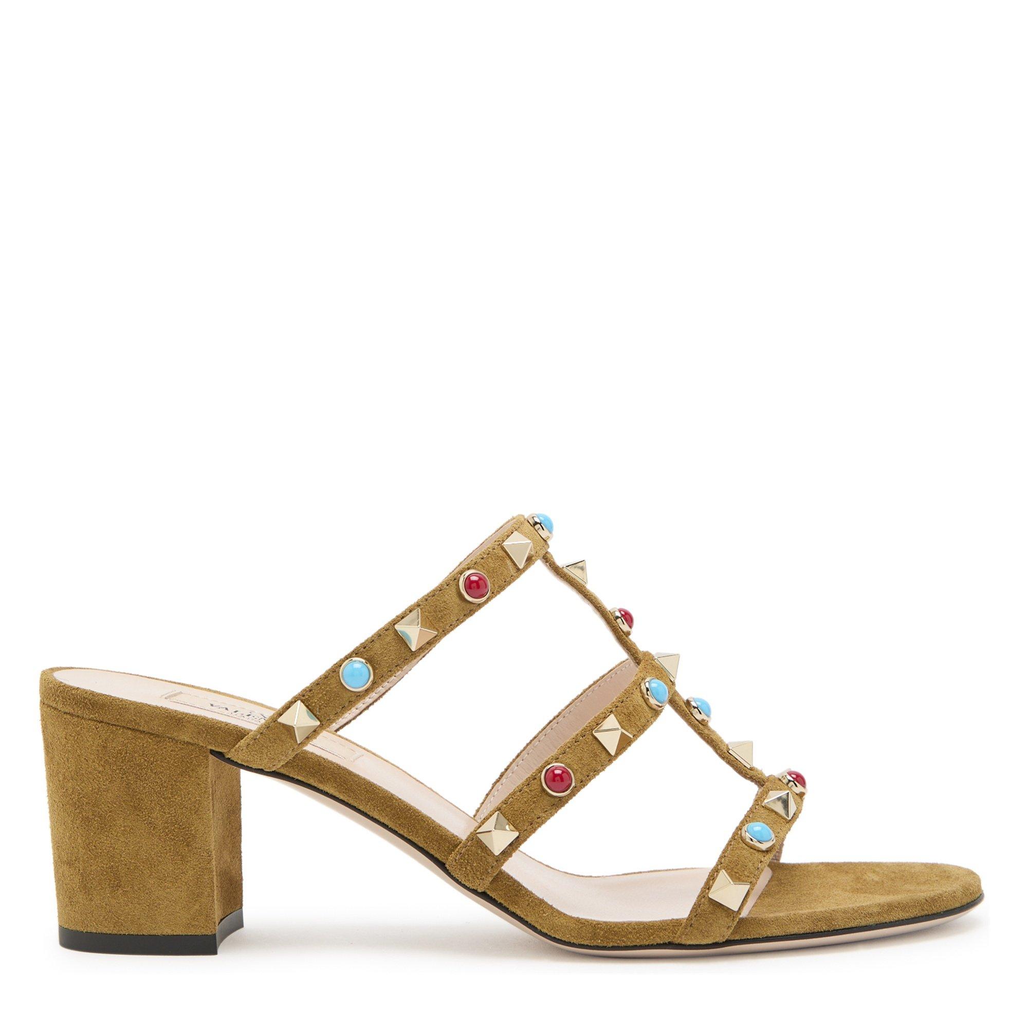 BEIGE - Valentino - Women's Rockstud Suede Heeled Mules - 1