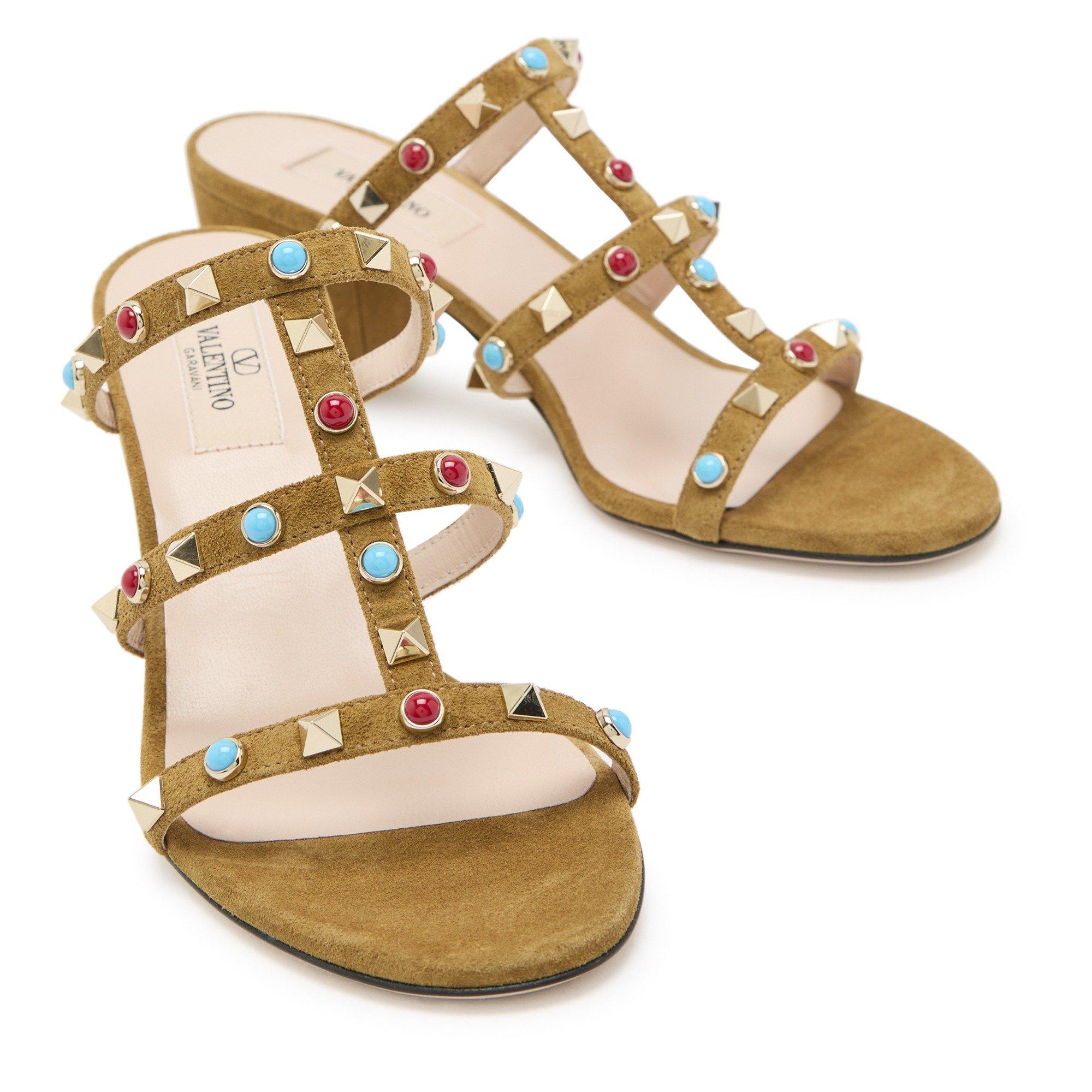 BEIGE - Valentino - Women's Rockstud Suede Heeled Mules - 3