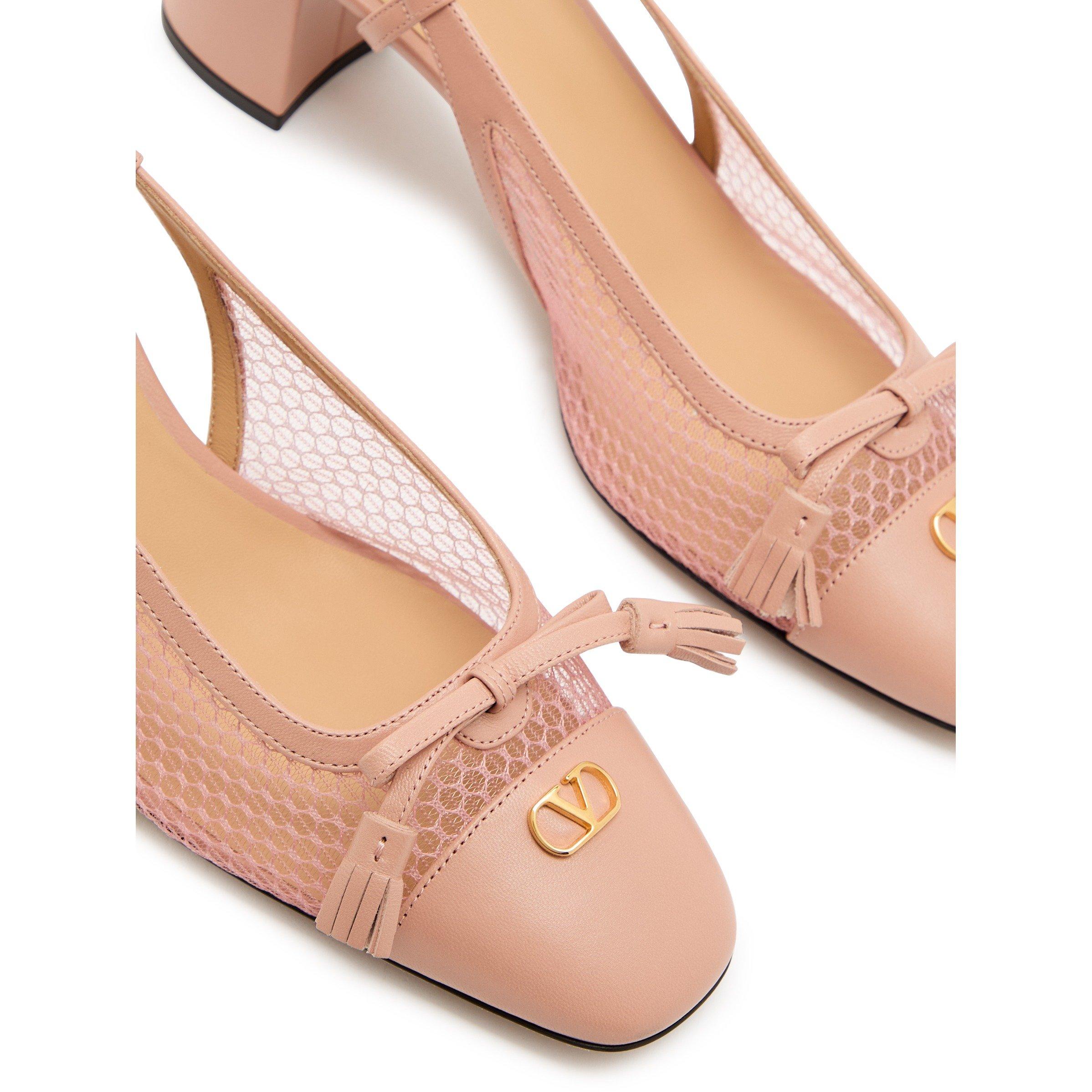 LIGHT PINK - Valentino - Women's Valet du Roi Leather Block-Heel Slingbacks - 5