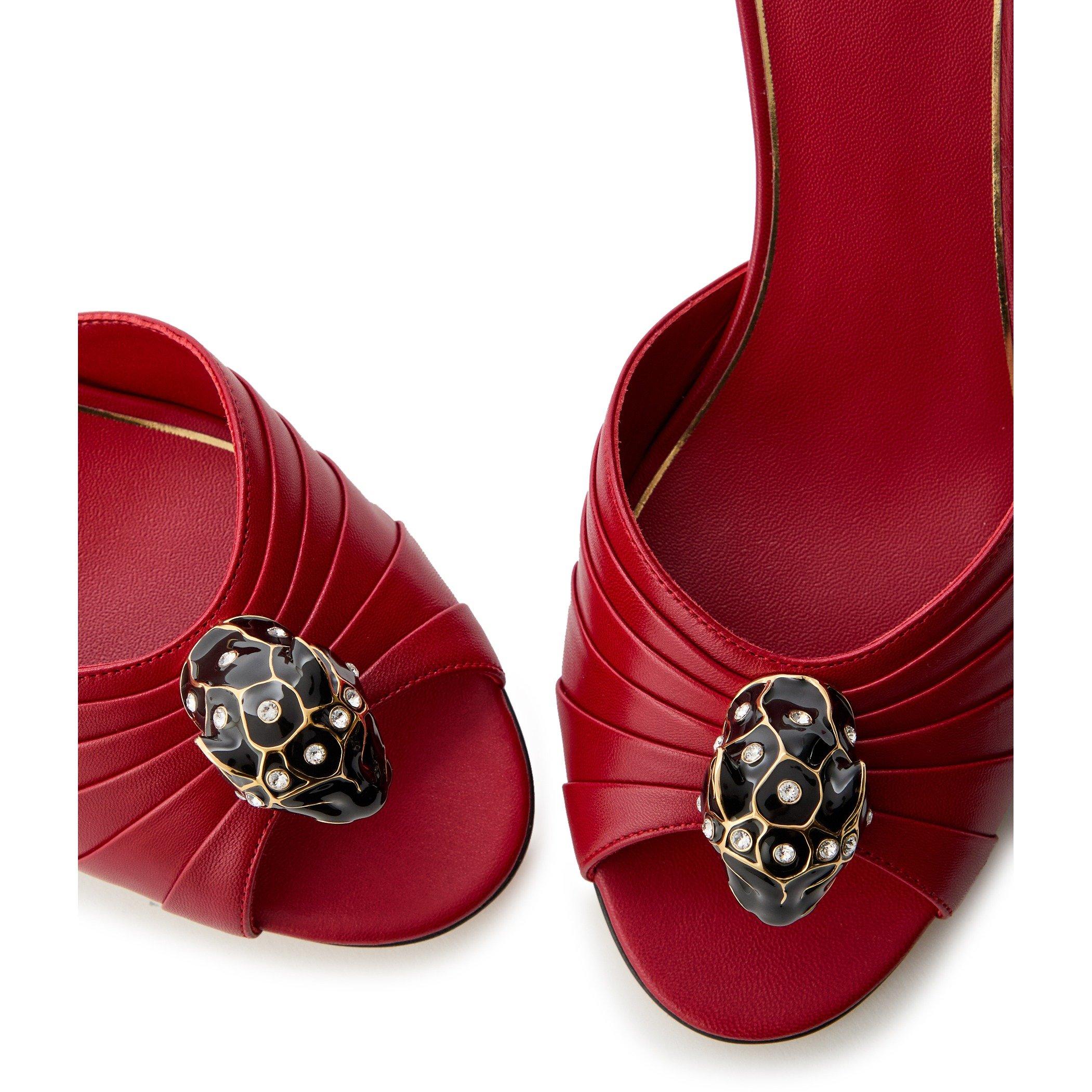 RED - Valentino - Women's Pas de Chat Leather Heeled Mules - 4