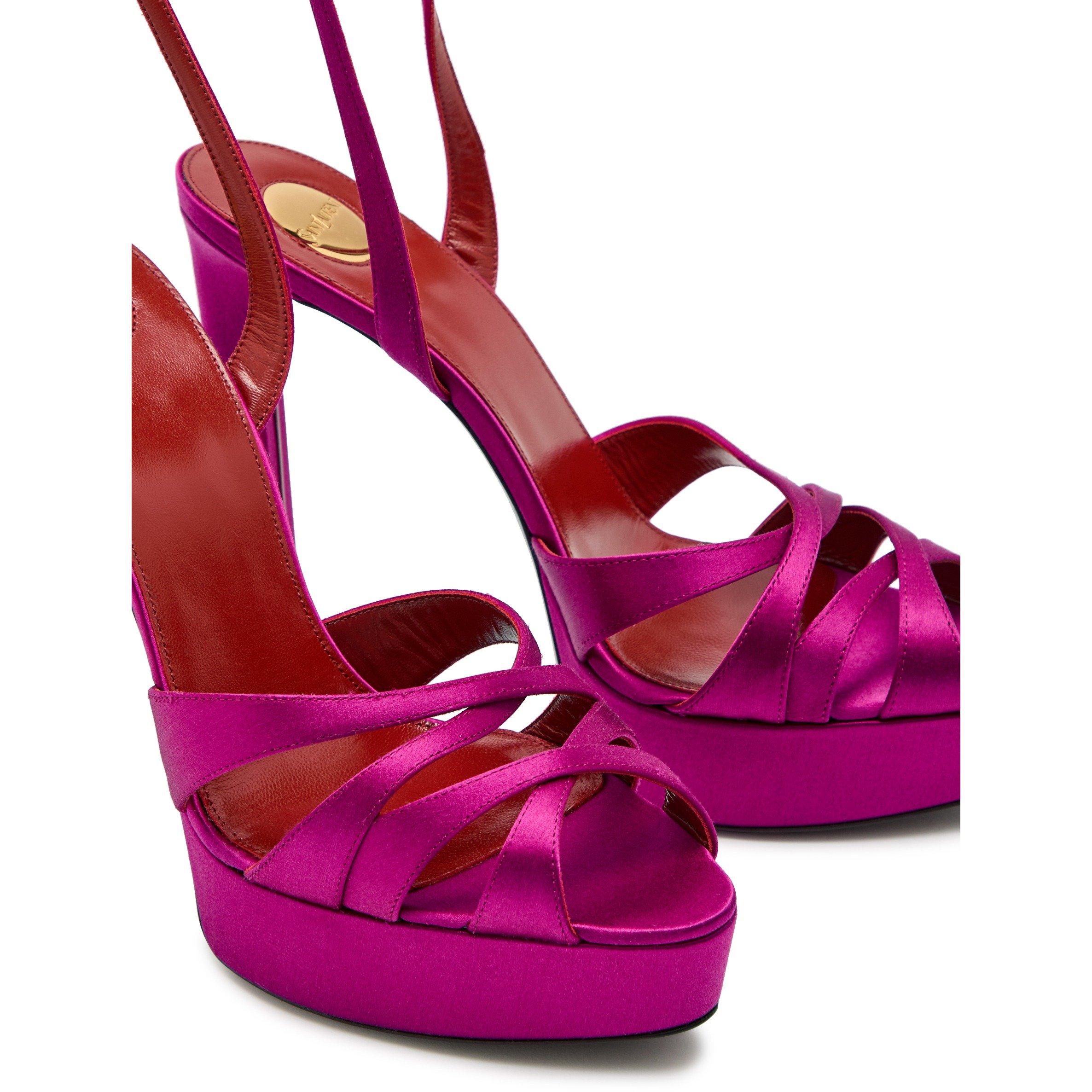 PINK - Saint Laurent - Women's Chandelle 110 Satin Heeled Sandals - 3