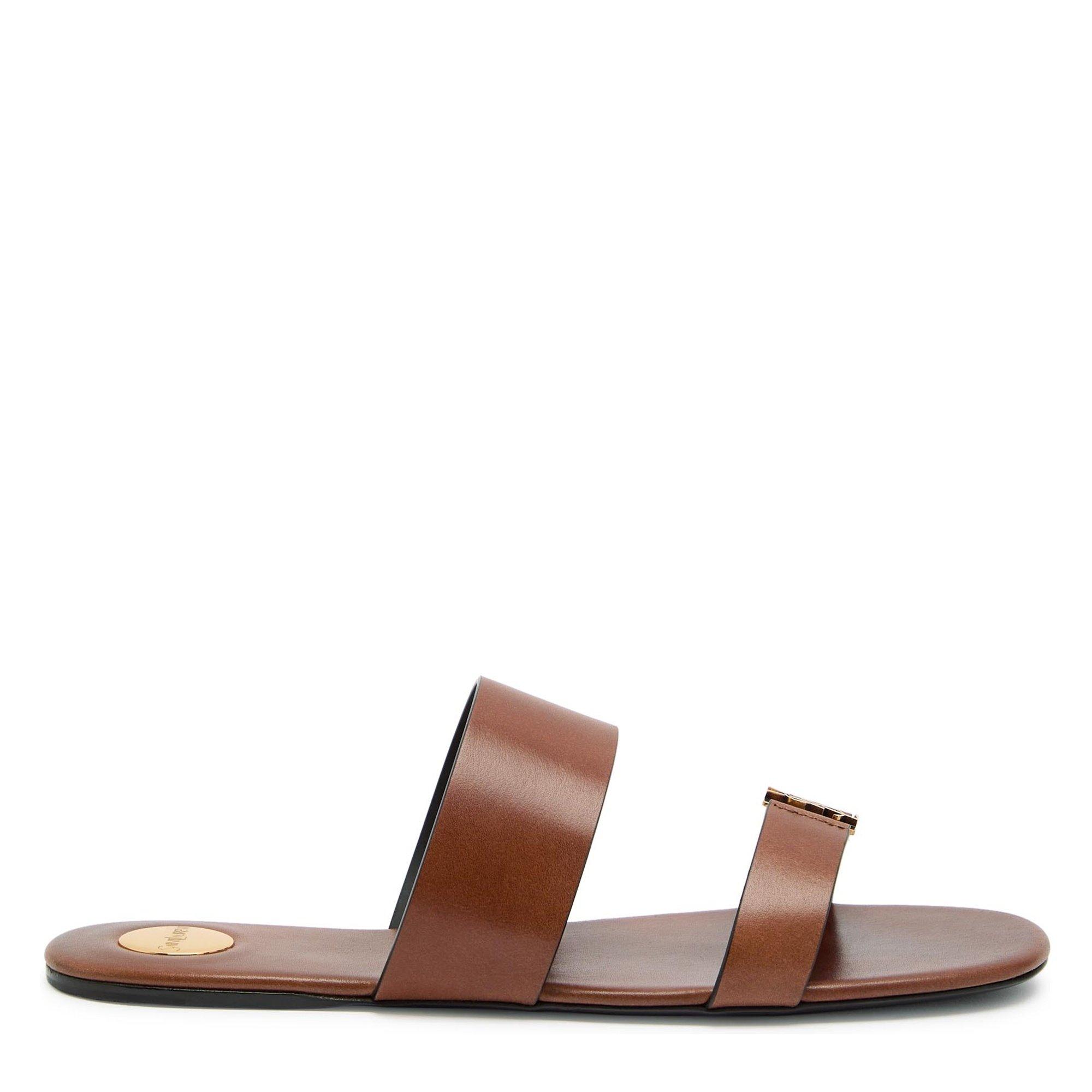 BROWN - Saint Laurent - Women's Babylone Leather Flat Sandals - 1