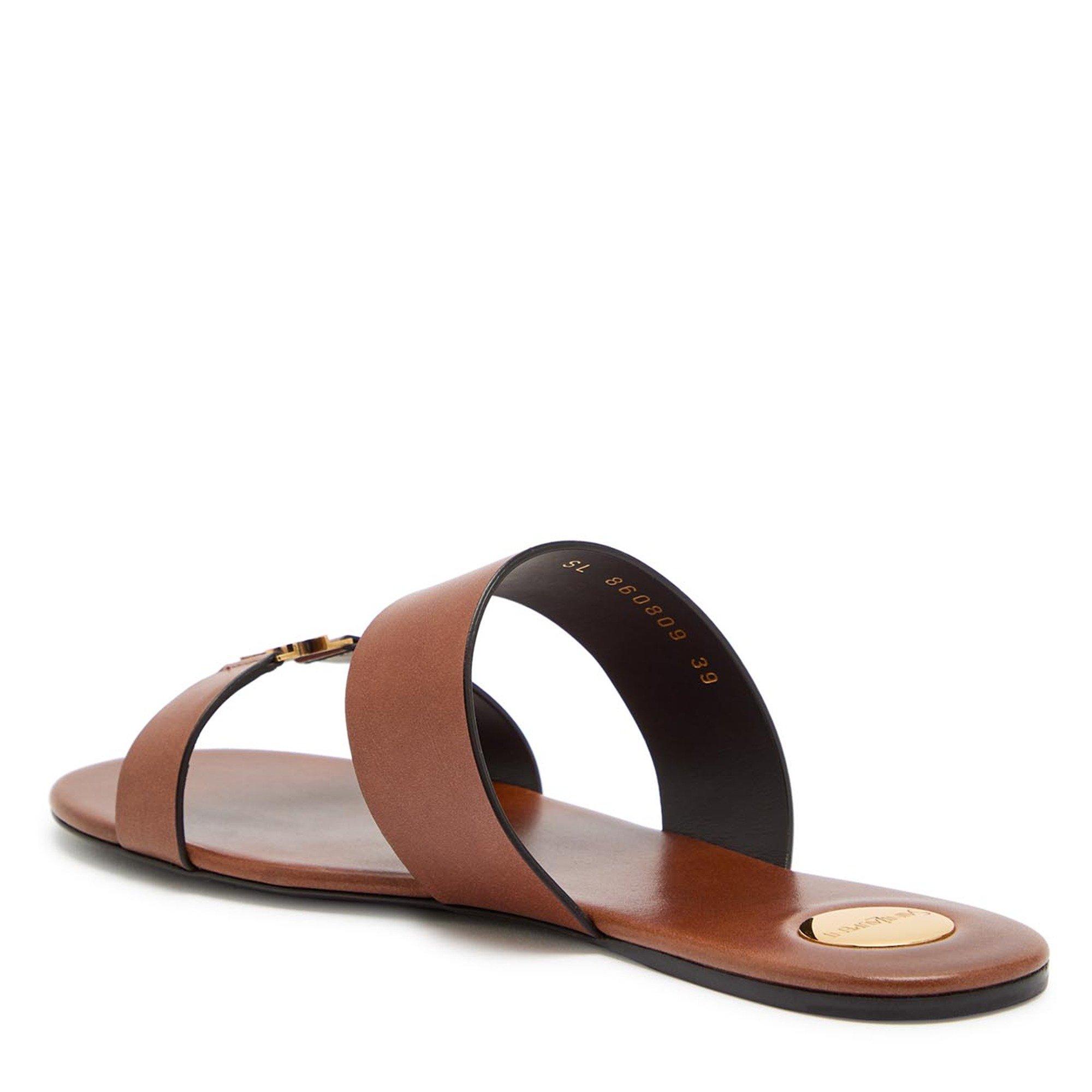 BROWN - Saint Laurent - Women's Babylone Leather Flat Sandals - 2