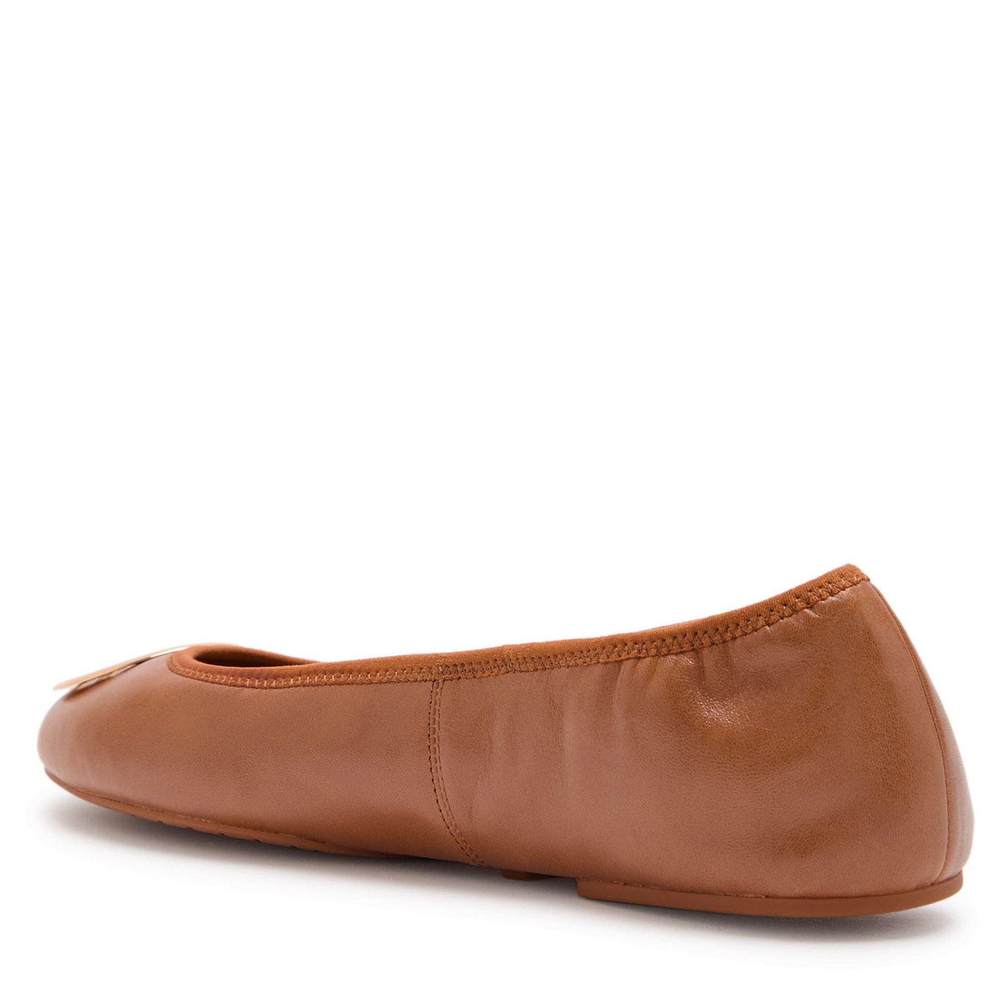 TAN - Tory Burch - Women's Reva Travel Leather Ballet Pumps - 2