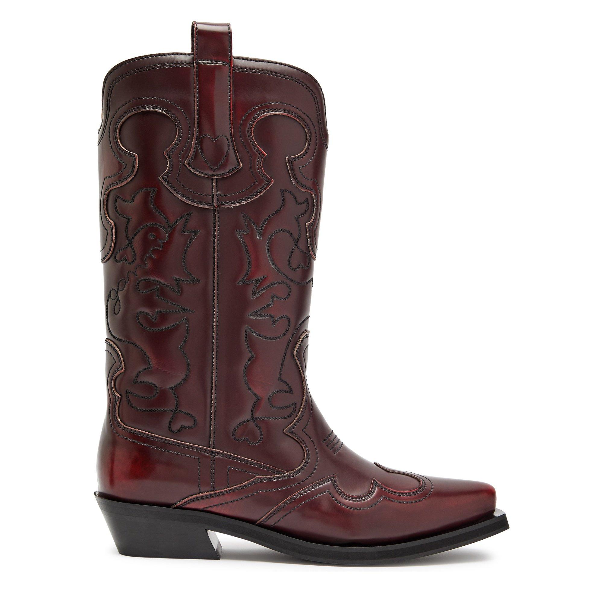 BURGUNDY - Ganni - Mid Shaft Embroidered Western
