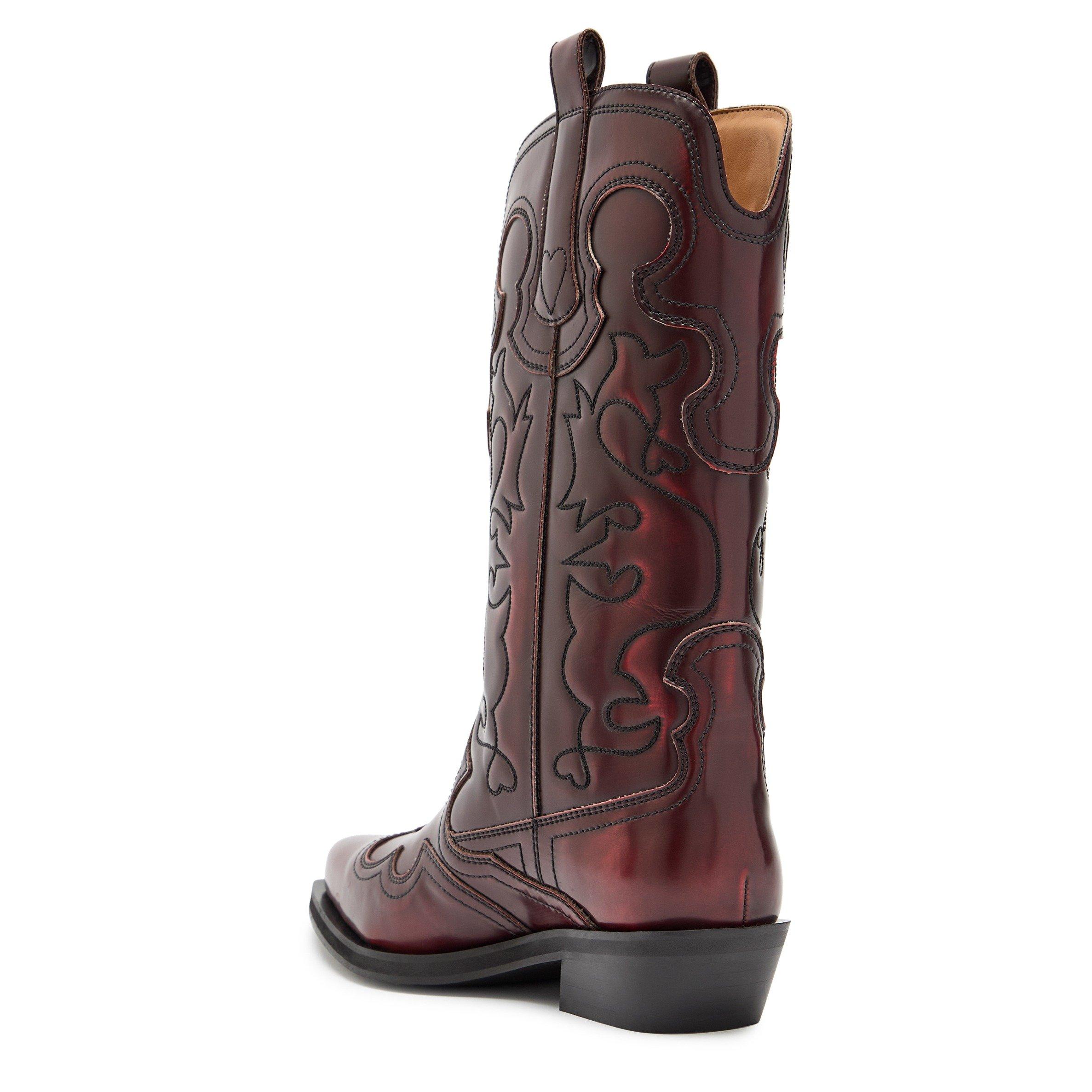 BURGUNDY - Ganni - Mid Shaft Embroidered Western - 2