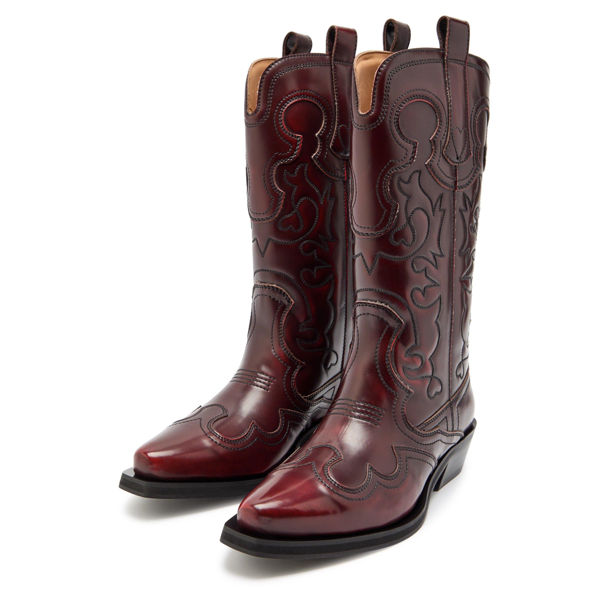 BURGUNDY - Ganni - Mid Shaft Embroidered Western - 3