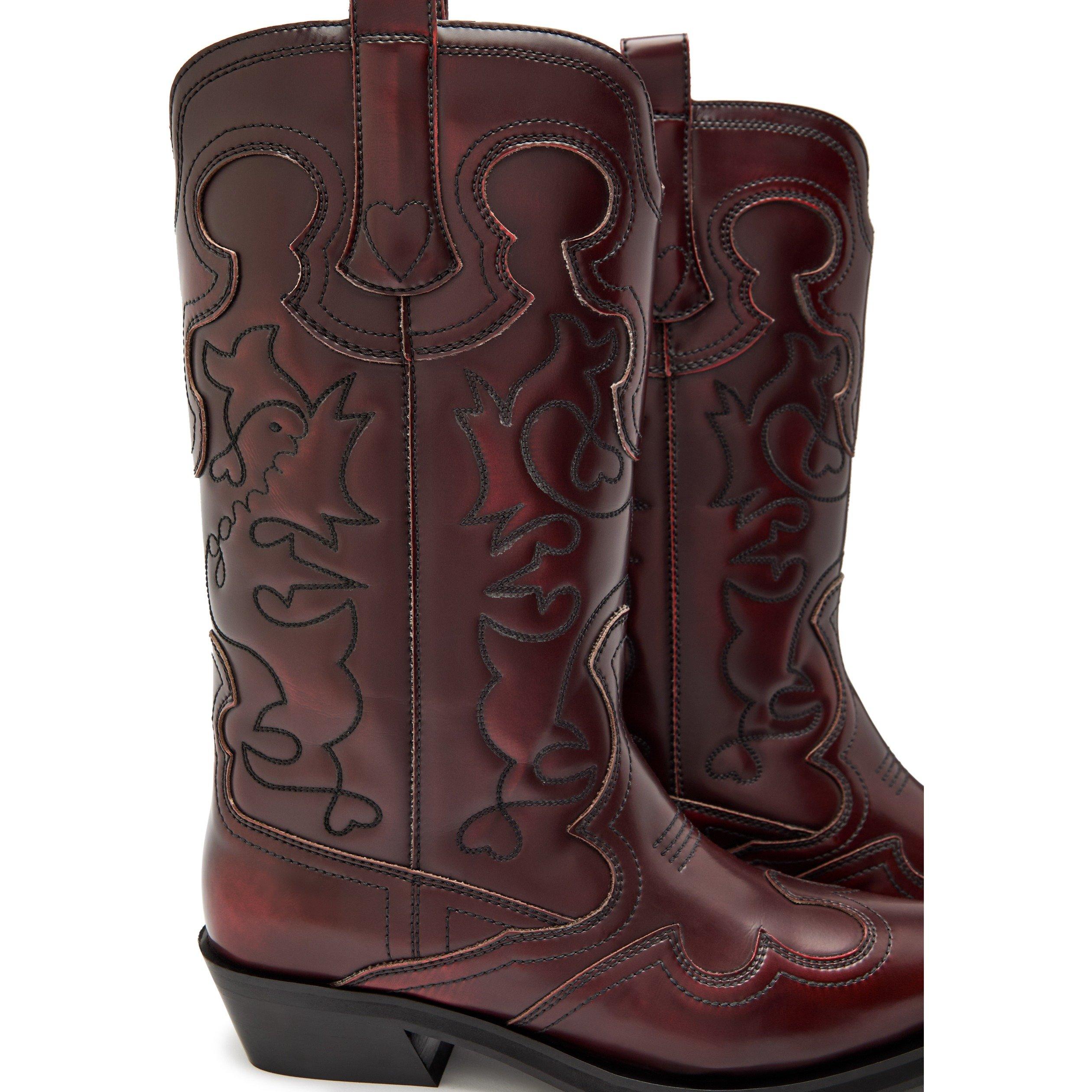 BURGUNDY - Ganni - Mid Shaft Embroidered Western - 4