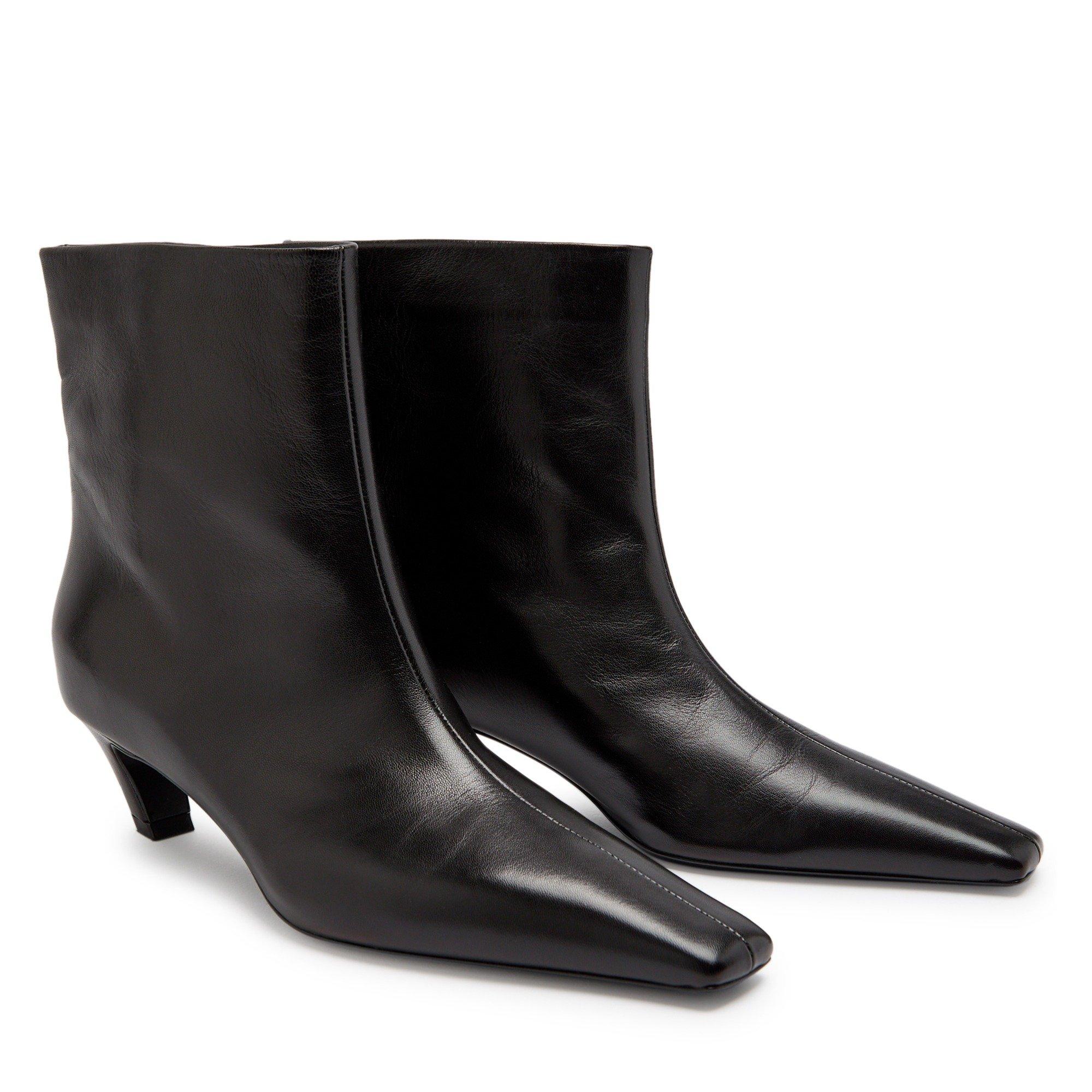 BLACK - Khaite - Women's Arizona Leather Heeled Ankle Boots - 3