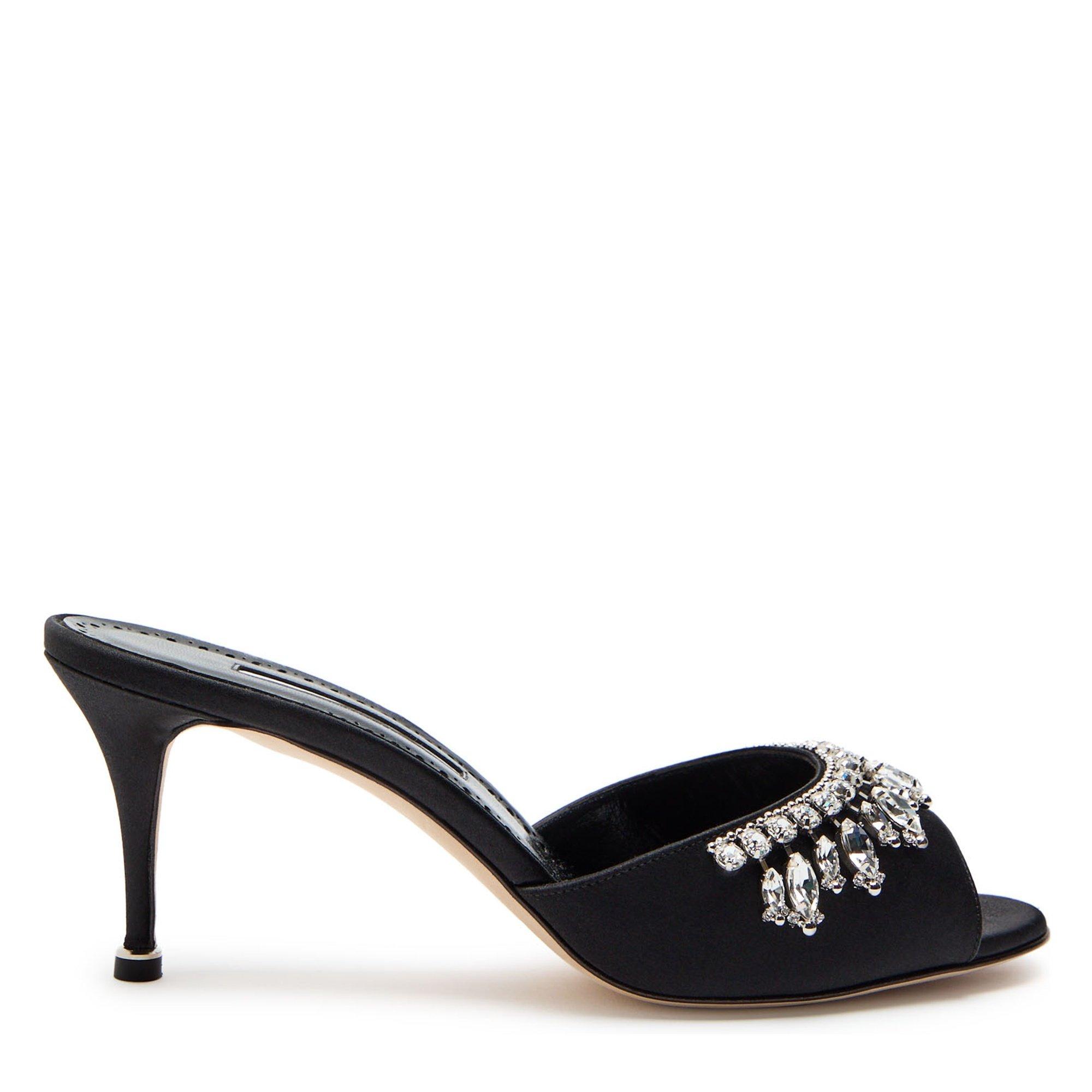 BLACK - Manolo Blahnik - Women's Satin Heeled Mules - 1