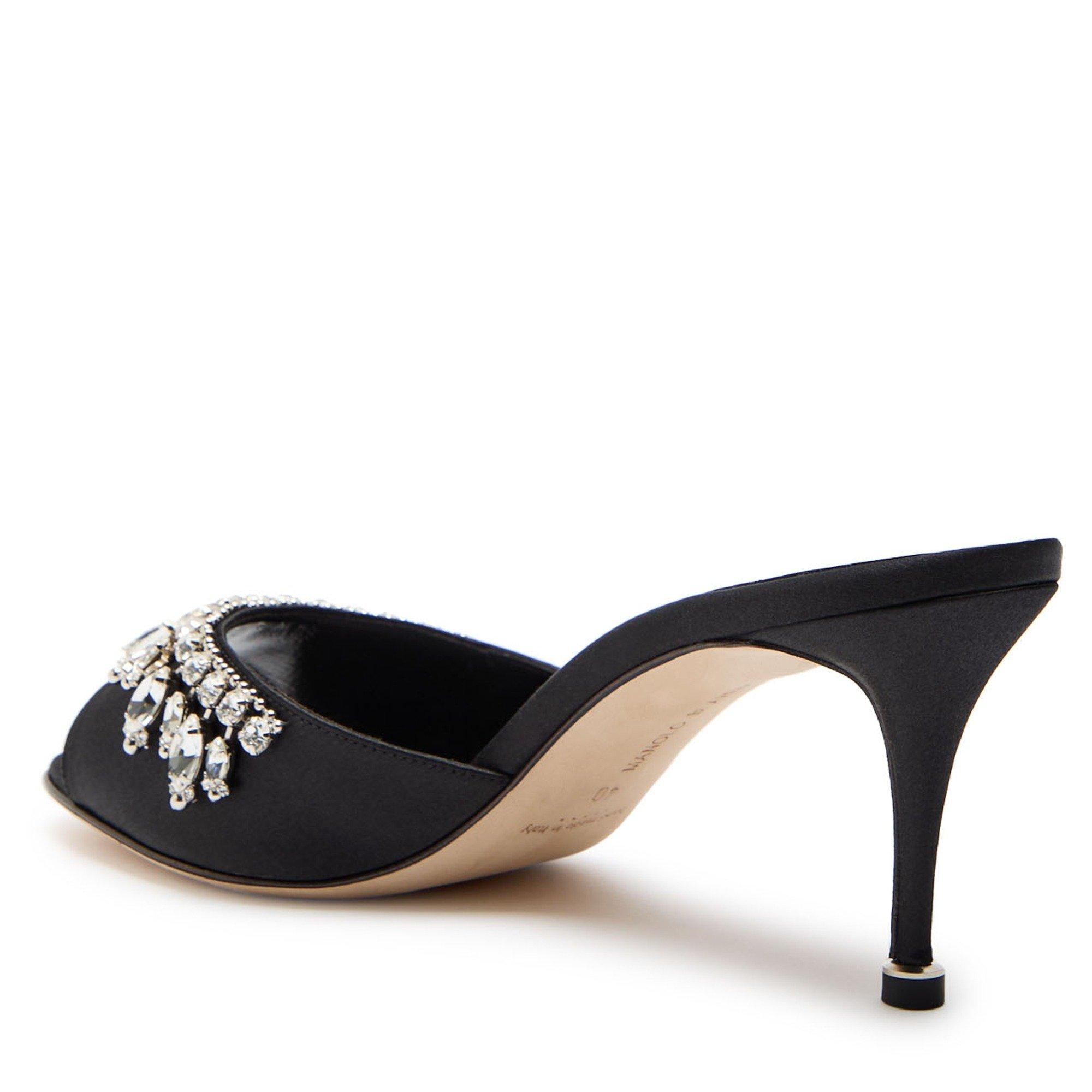 BLACK - Manolo Blahnik - Women's Satin Heeled Mules - 2