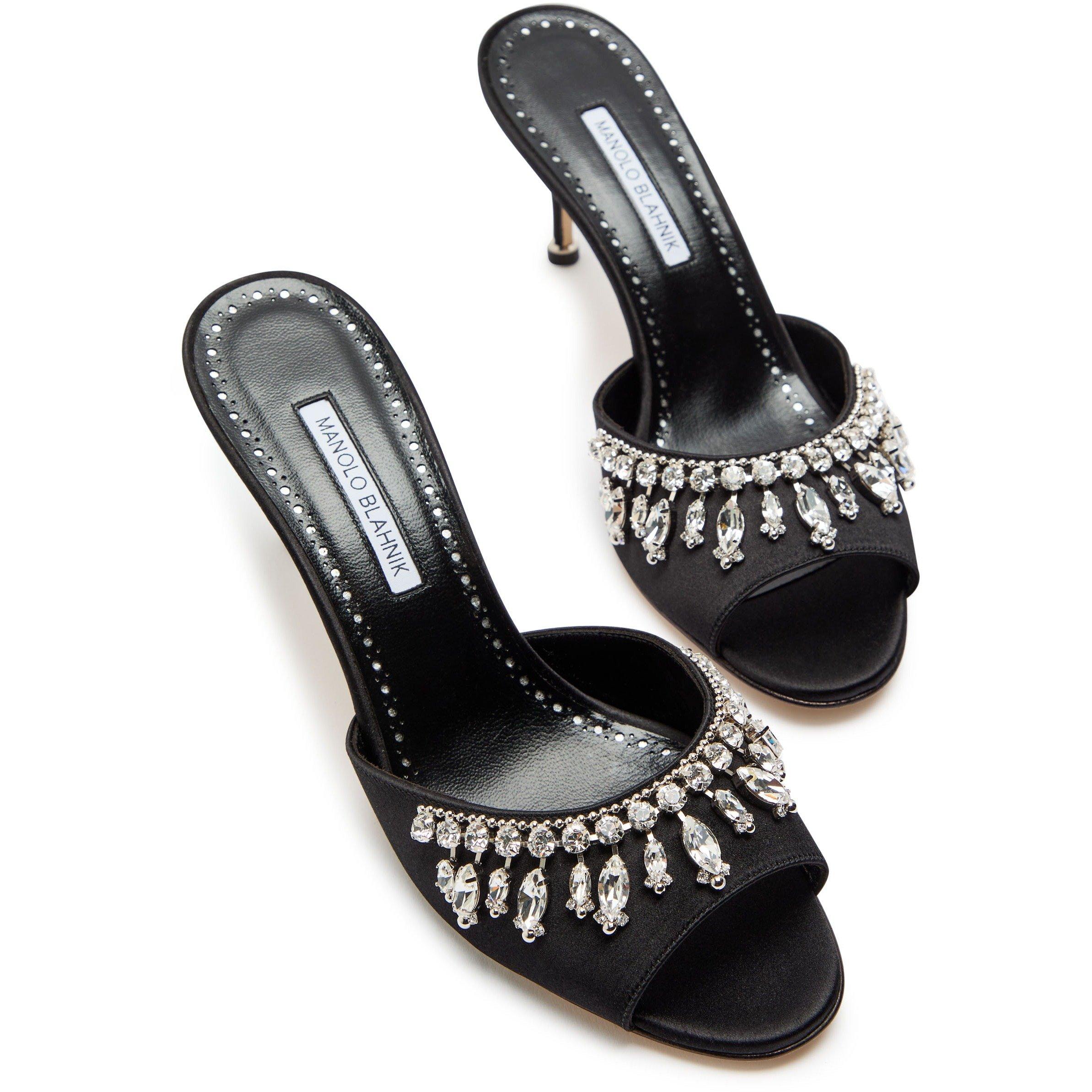 BLACK - Manolo Blahnik - Women's Satin Heeled Mules - 3