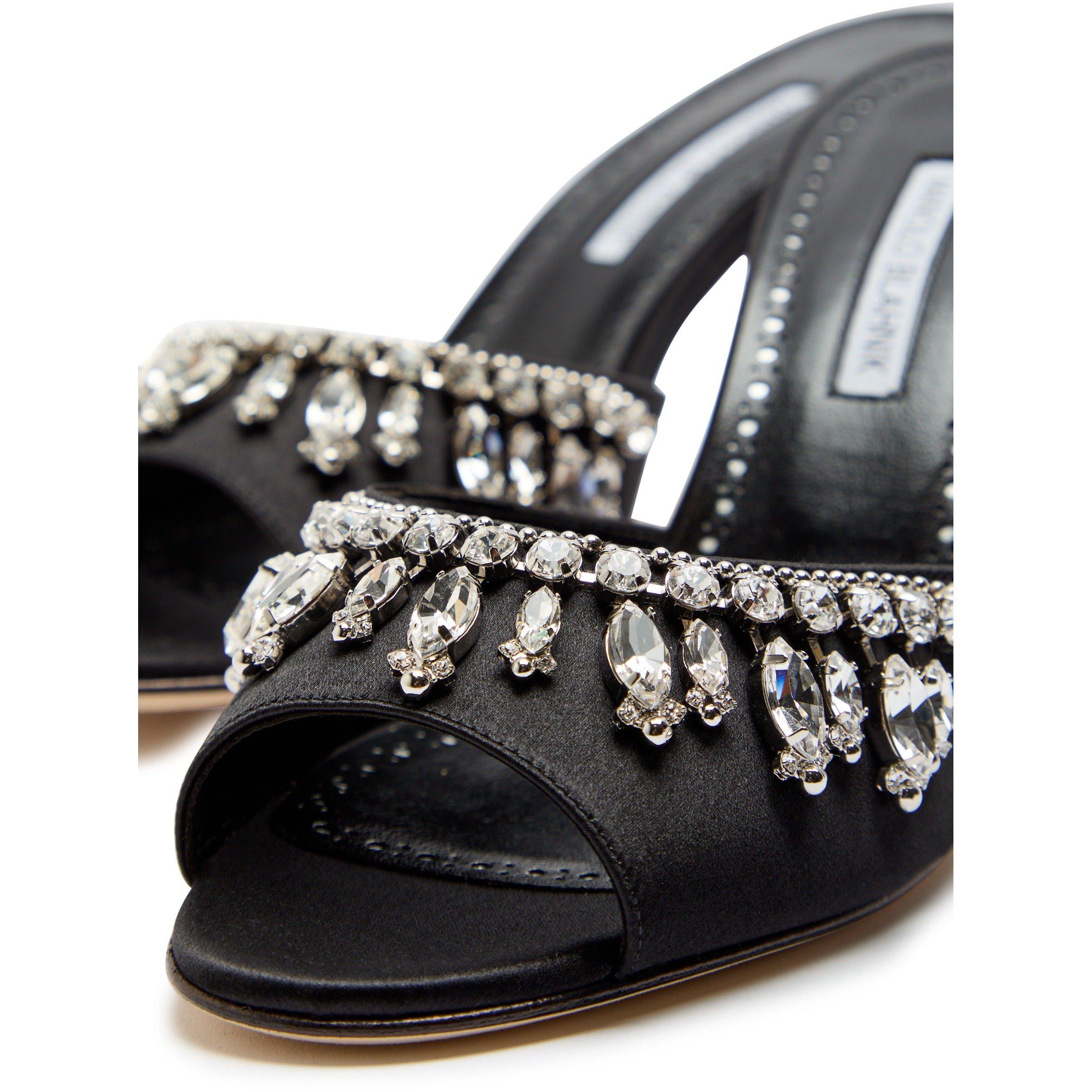 BLACK - Manolo Blahnik - Women's Satin Heeled Mules - 4