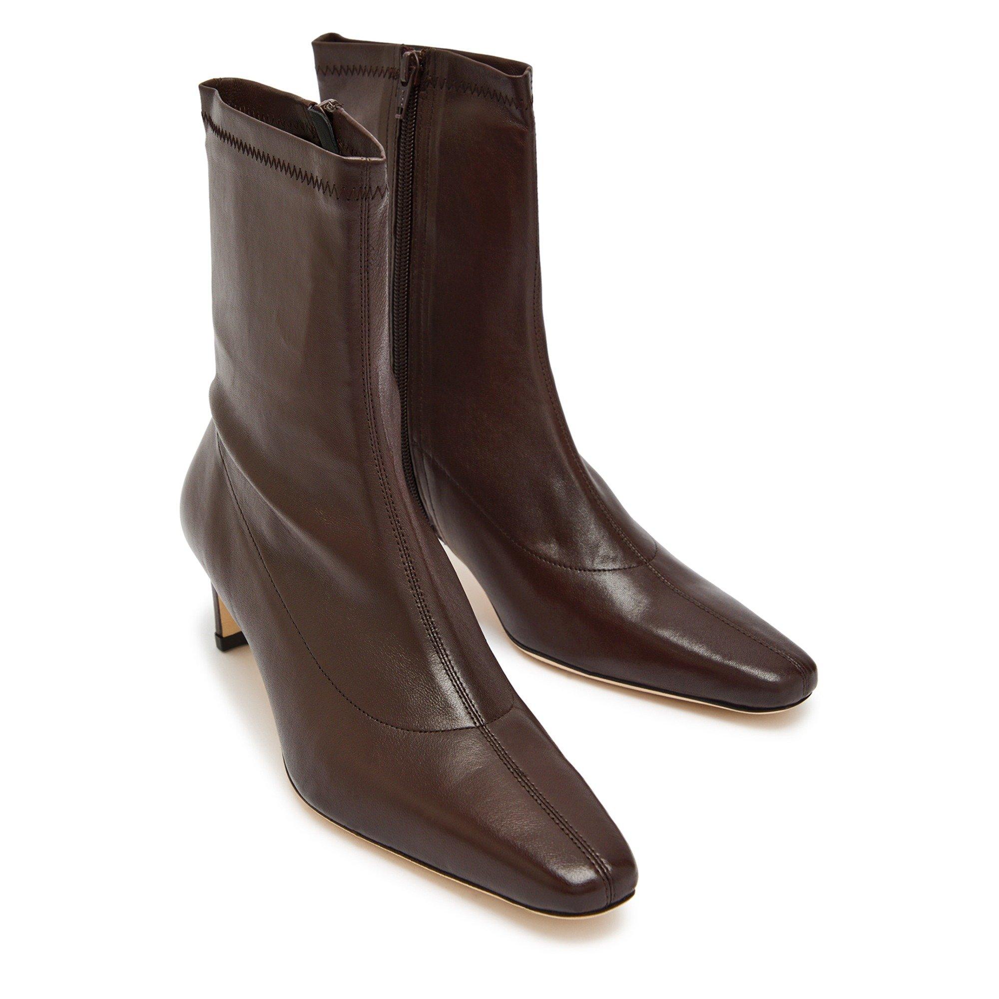 BROWN - Staud - Women's Wally Ankle Leather Sock Boots - 3